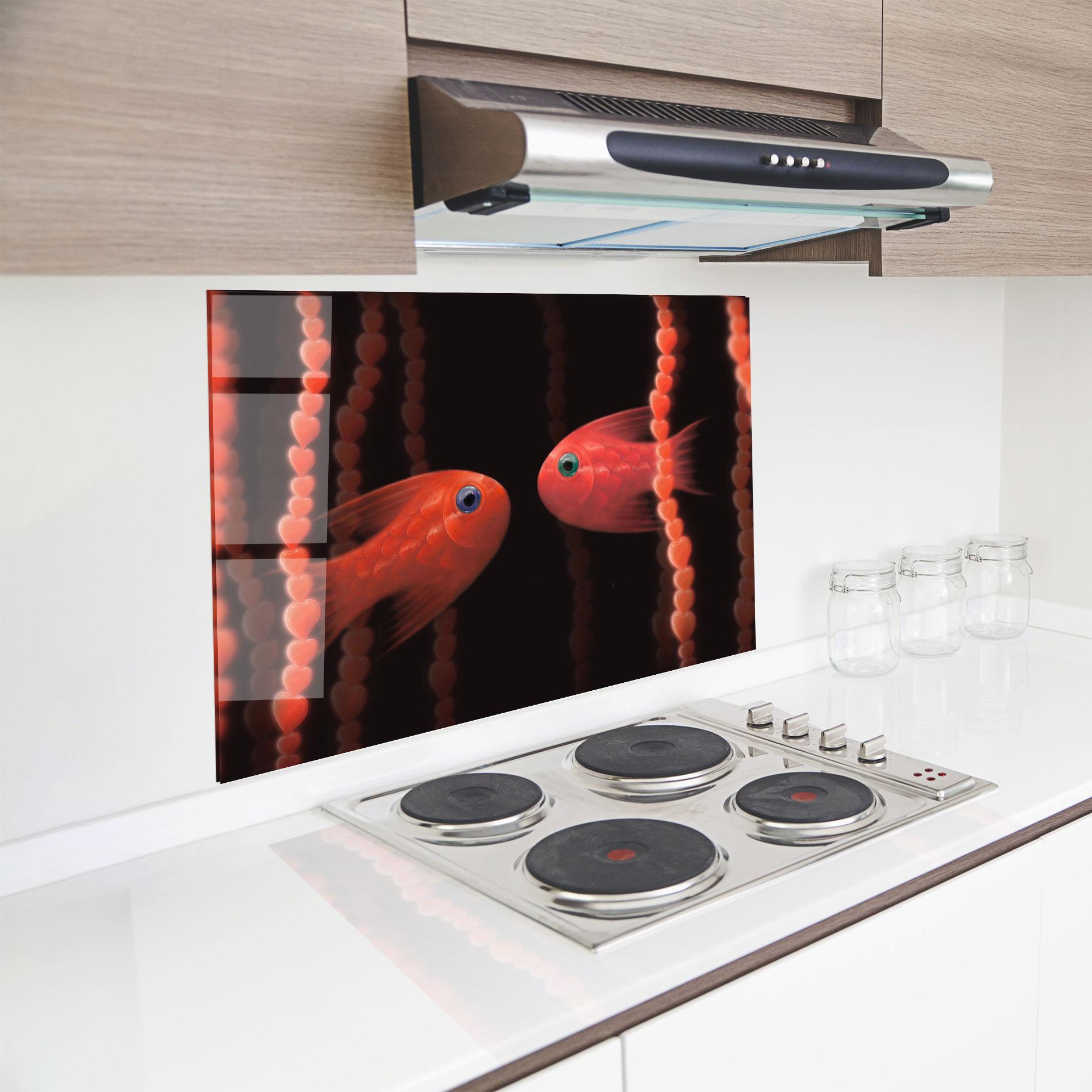 Panou Sticla Bucatarie Orange Fish Heart mockup 8