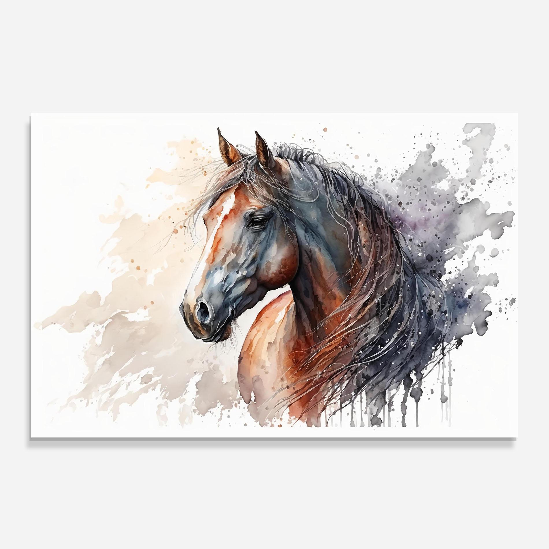 Panou Sticla Bucatarie Black Brown Horse Painting mockup 0