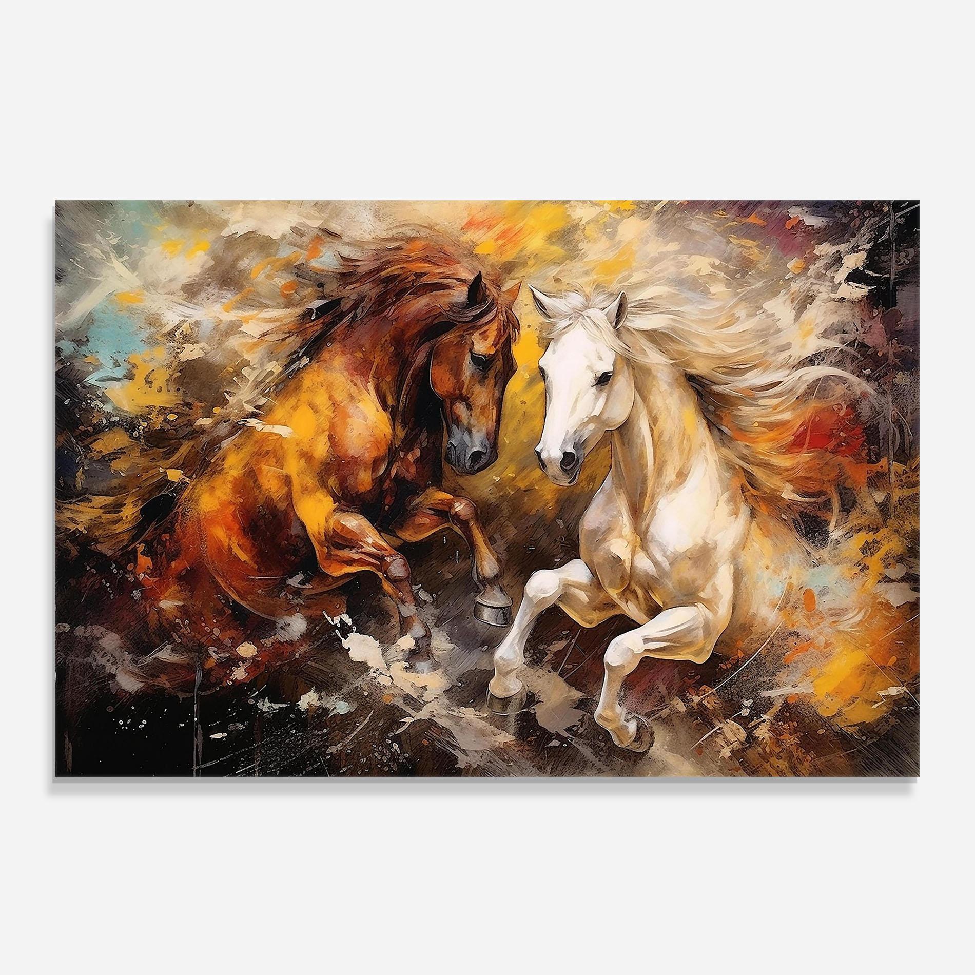 Panou Sticla Bucatarie Brown White Horses mockup 0