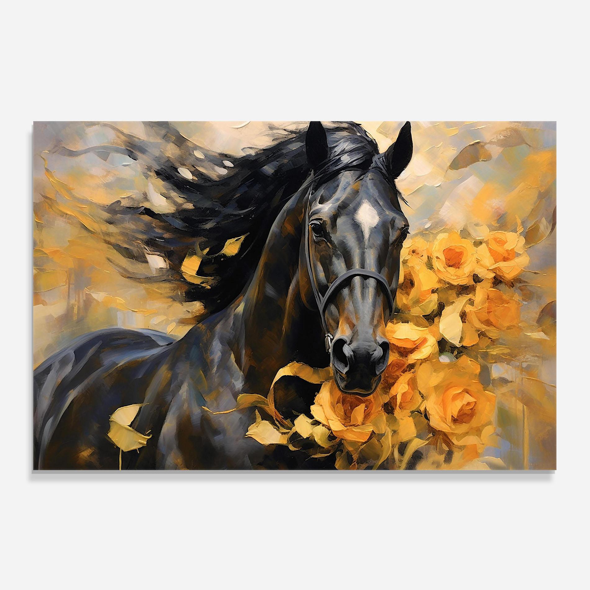 Panou Sticla Bucatarie Yellow Roses Horse mockup 0