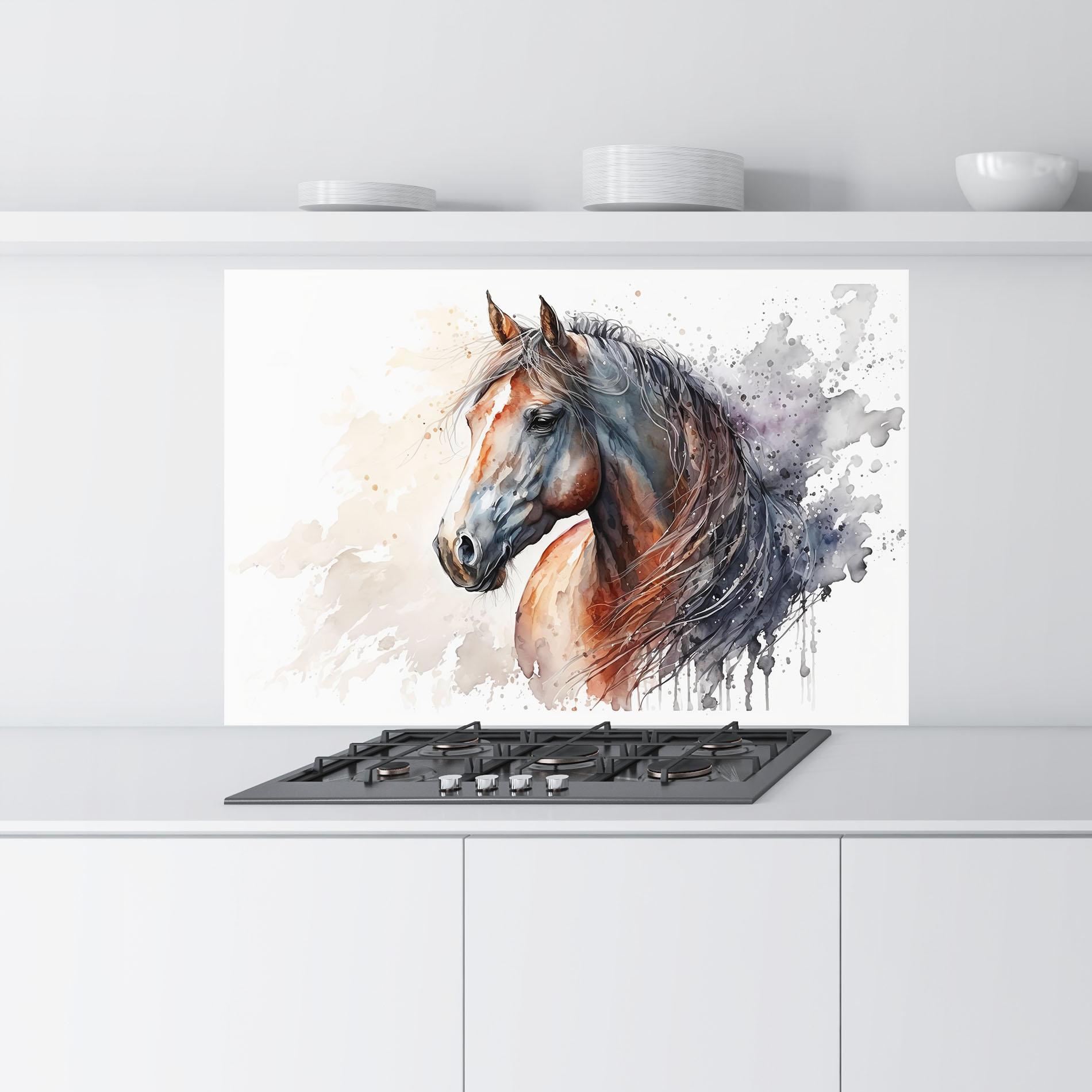 Panou Sticla Bucatarie Black Brown Horse Painting mockup 9