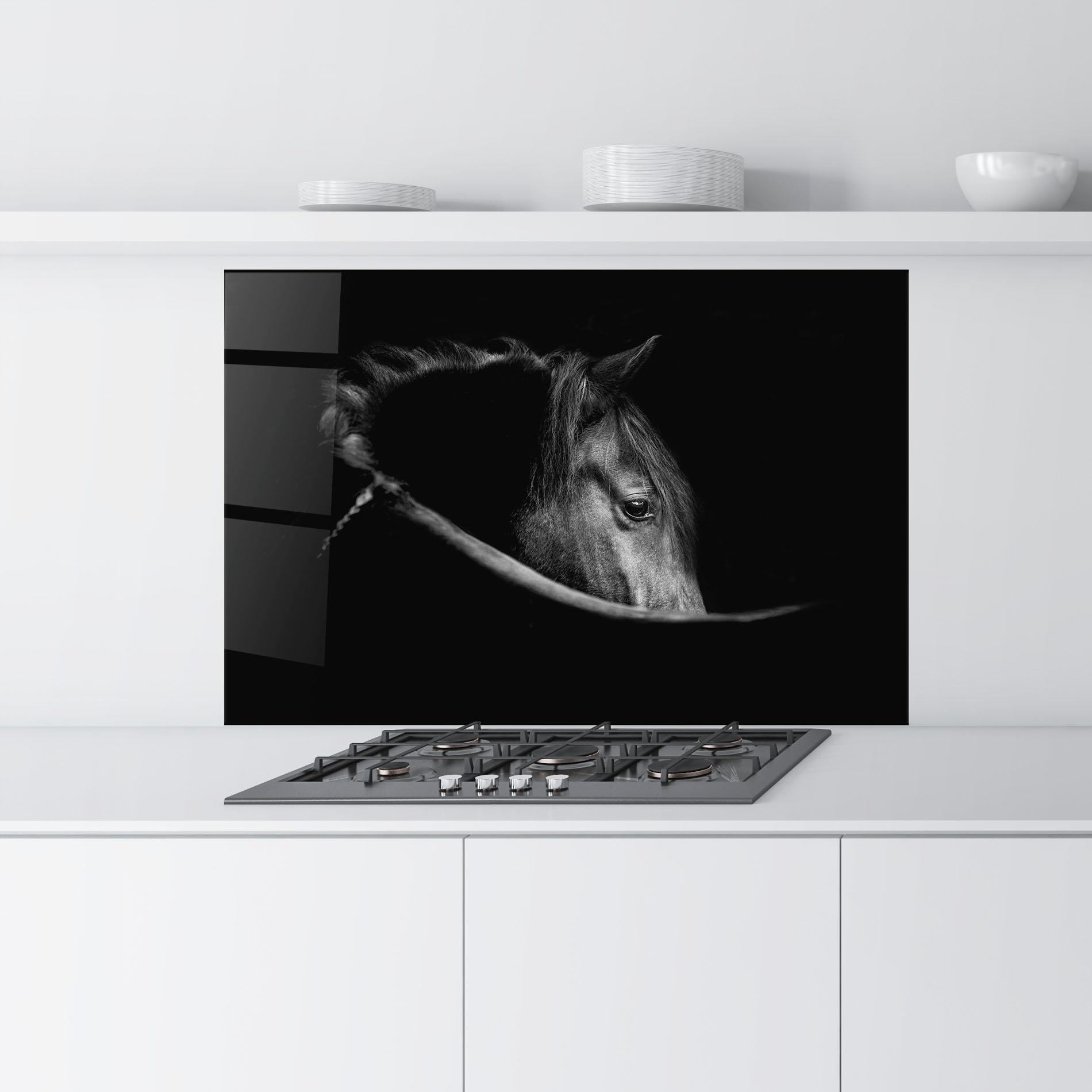 Panou Sticla Bucatarie Black Horse Looking mockup 9