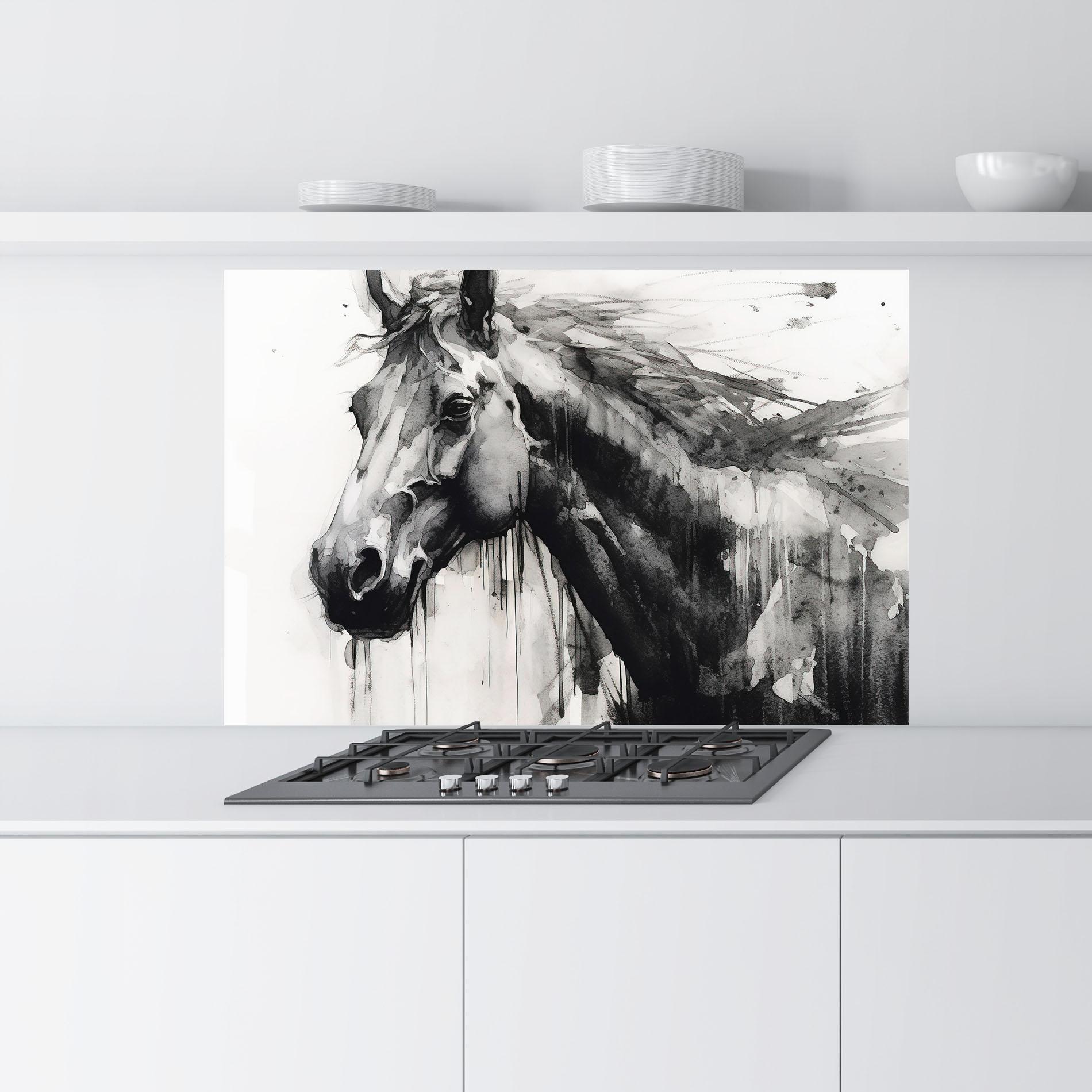 Panou Sticla Bucatarie Black Horse Painting mockup 9