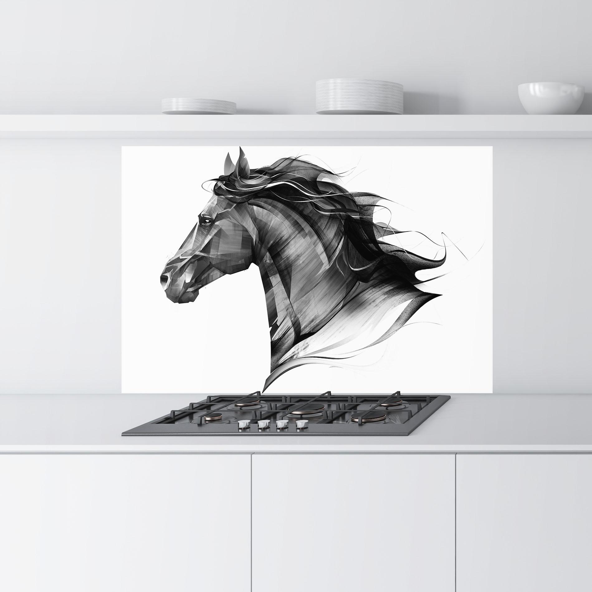 Panou Sticla Bucatarie Black Portrait Horse mockup 9