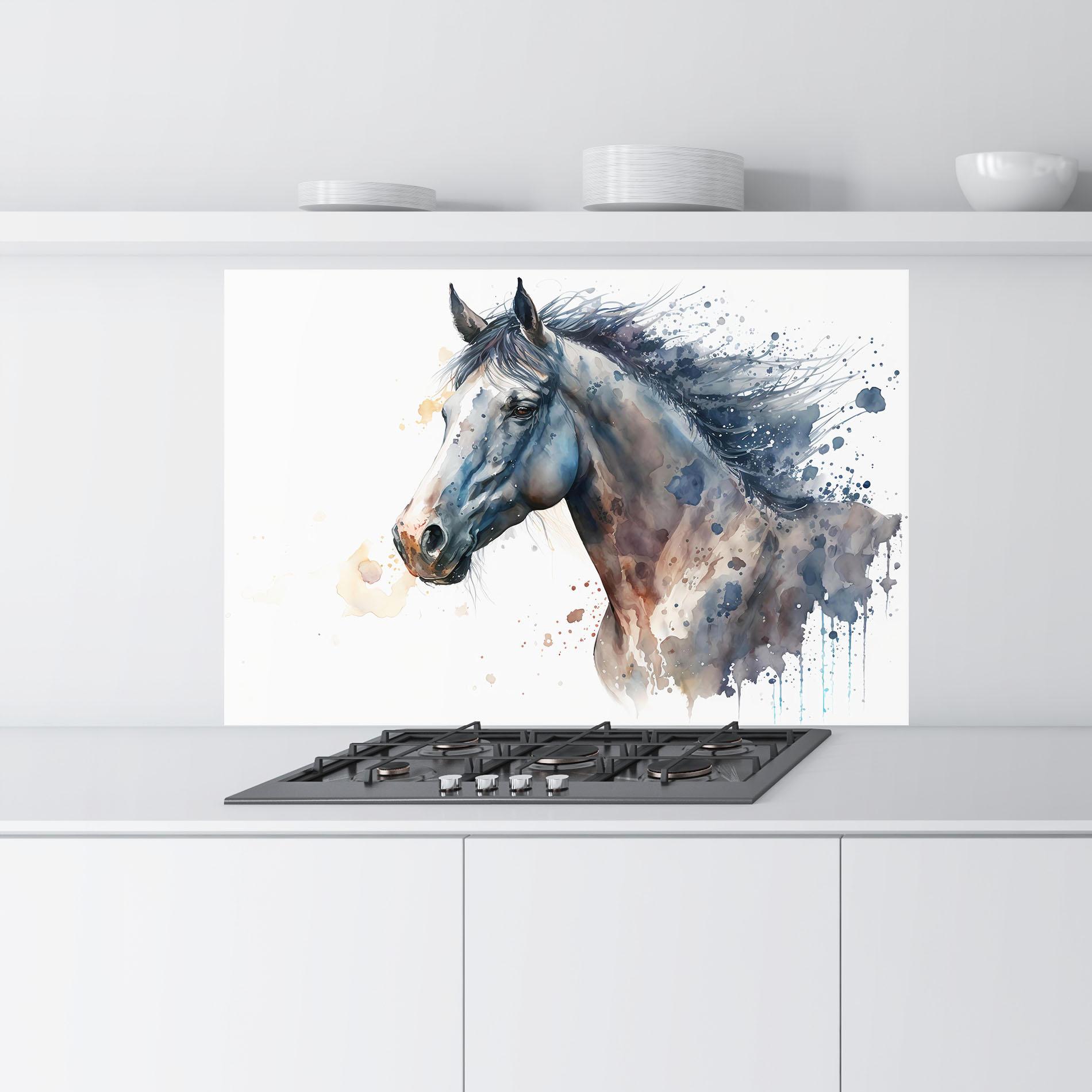 Panou Sticla Bucatarie Blue Horse Painting mockup 9