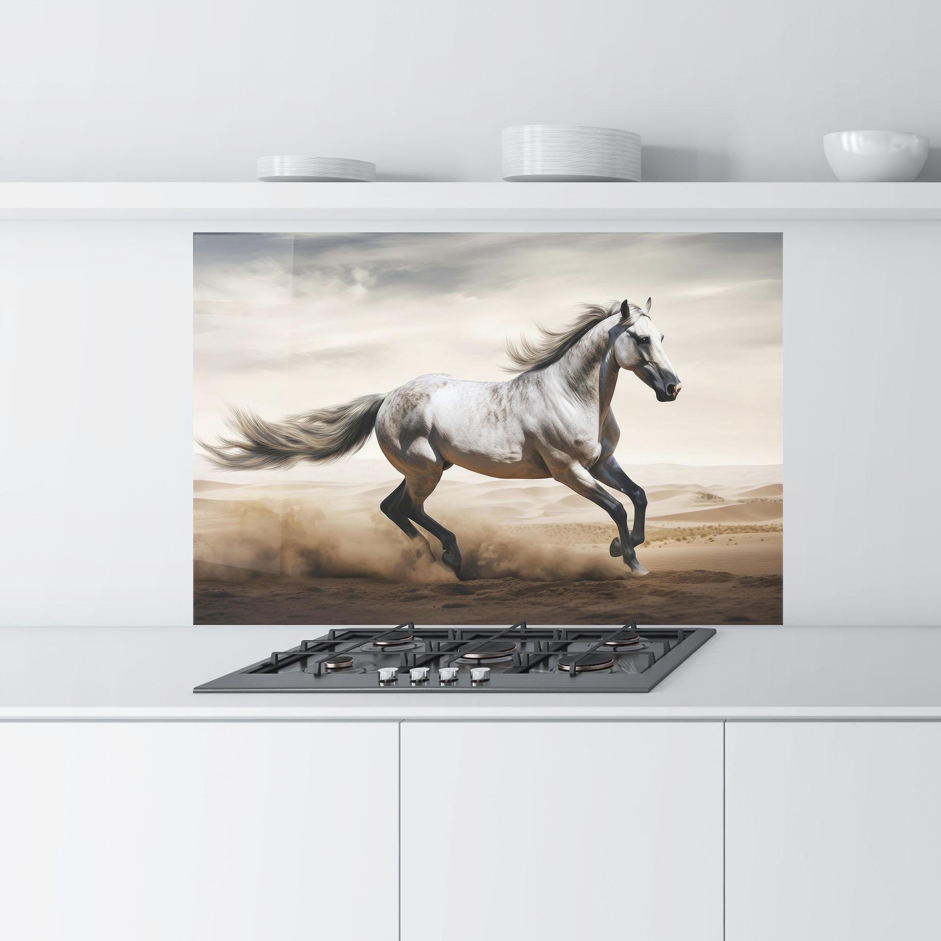 Panou Sticla Bucatarie Desert Horse Galloping mockup 9