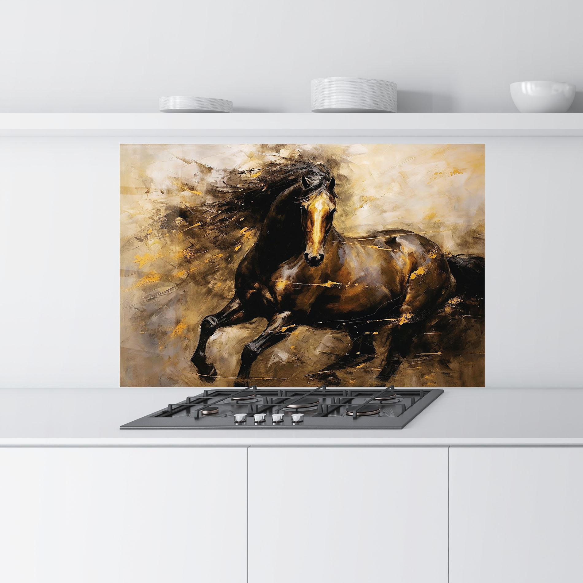 Panou Sticla Bucatarie Gold Brown Horse mockup 9