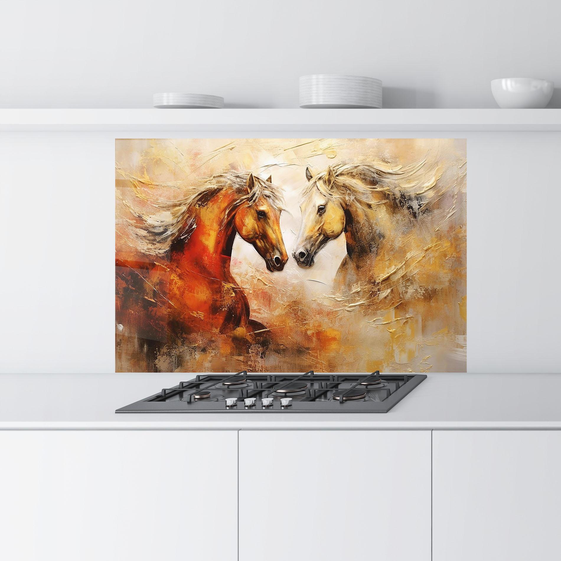 Panou Sticla Bucatarie Red Yellow Horses mockup 9