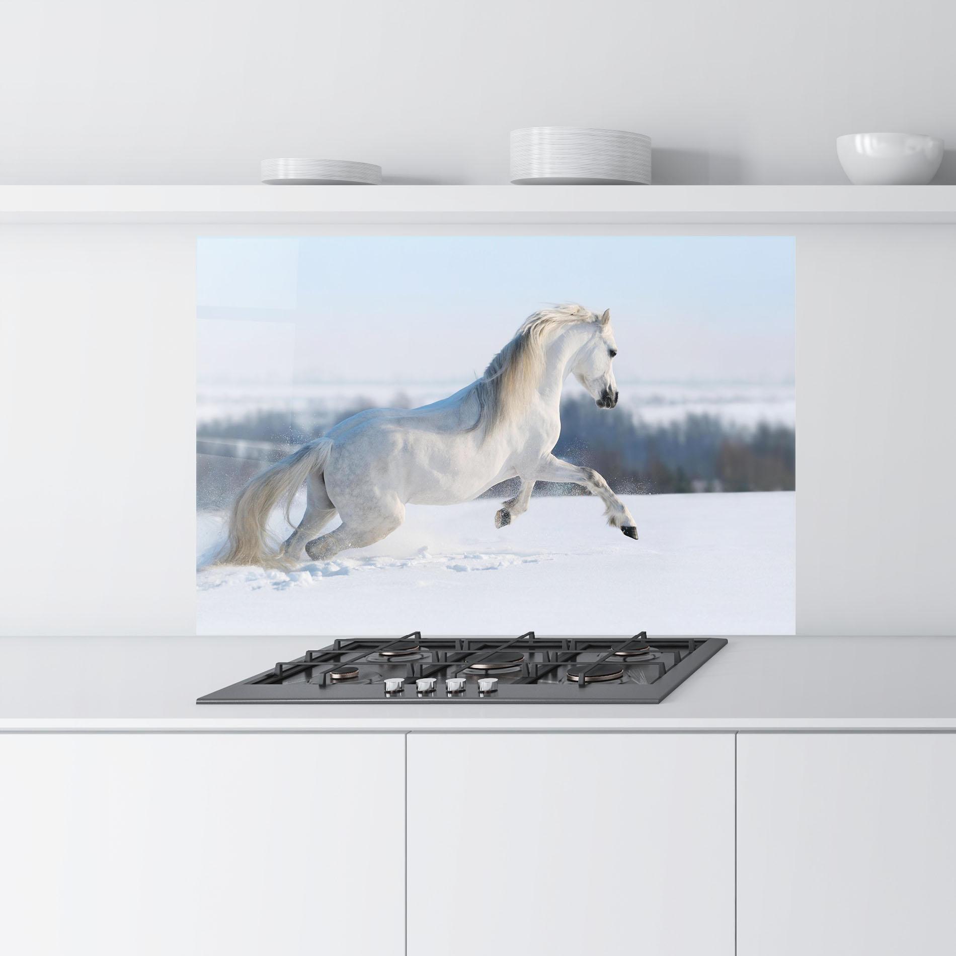 Panou Sticla Bucatarie Snow Horse Running mockup 9