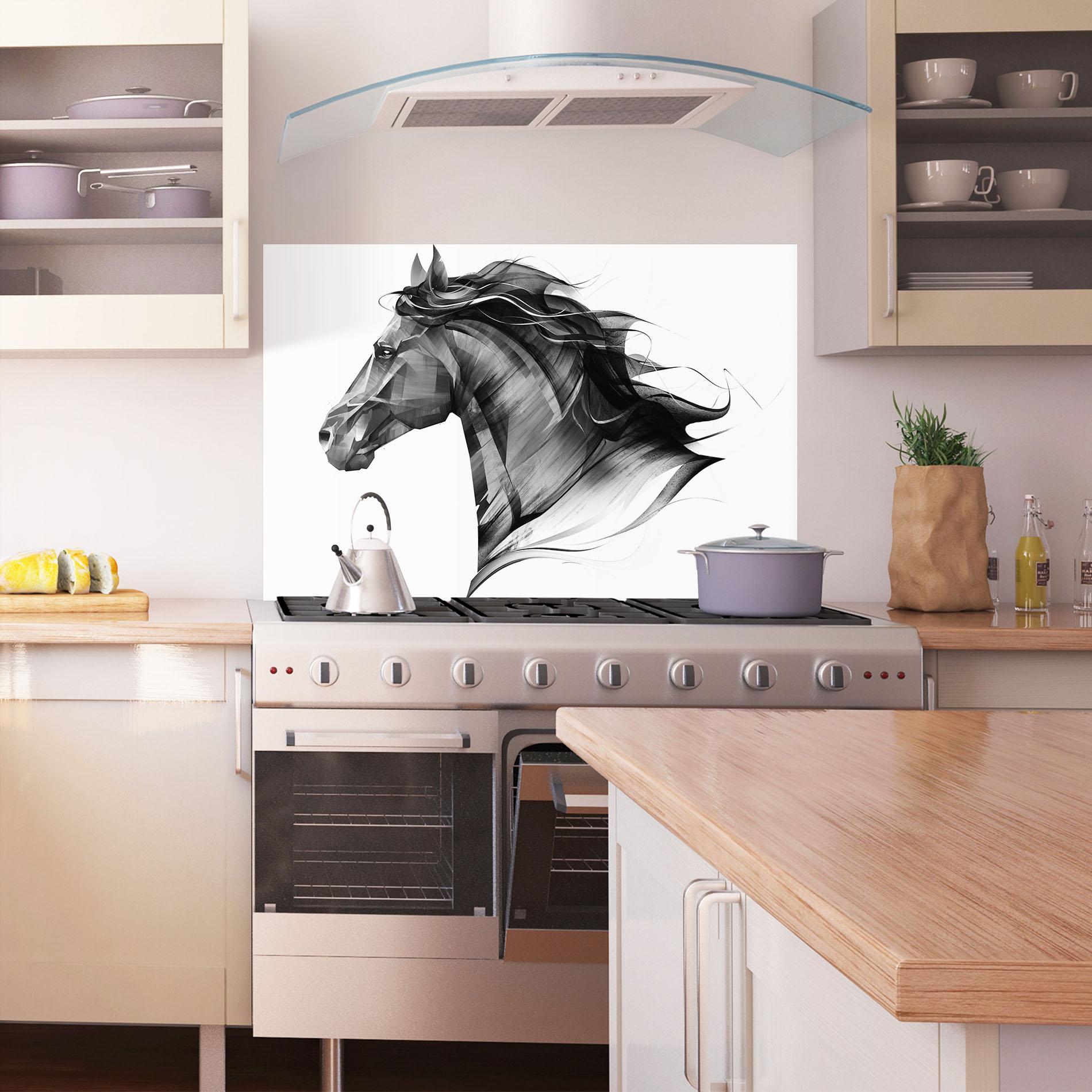 Panou Sticla Bucatarie Black Portrait Horse mockup 1