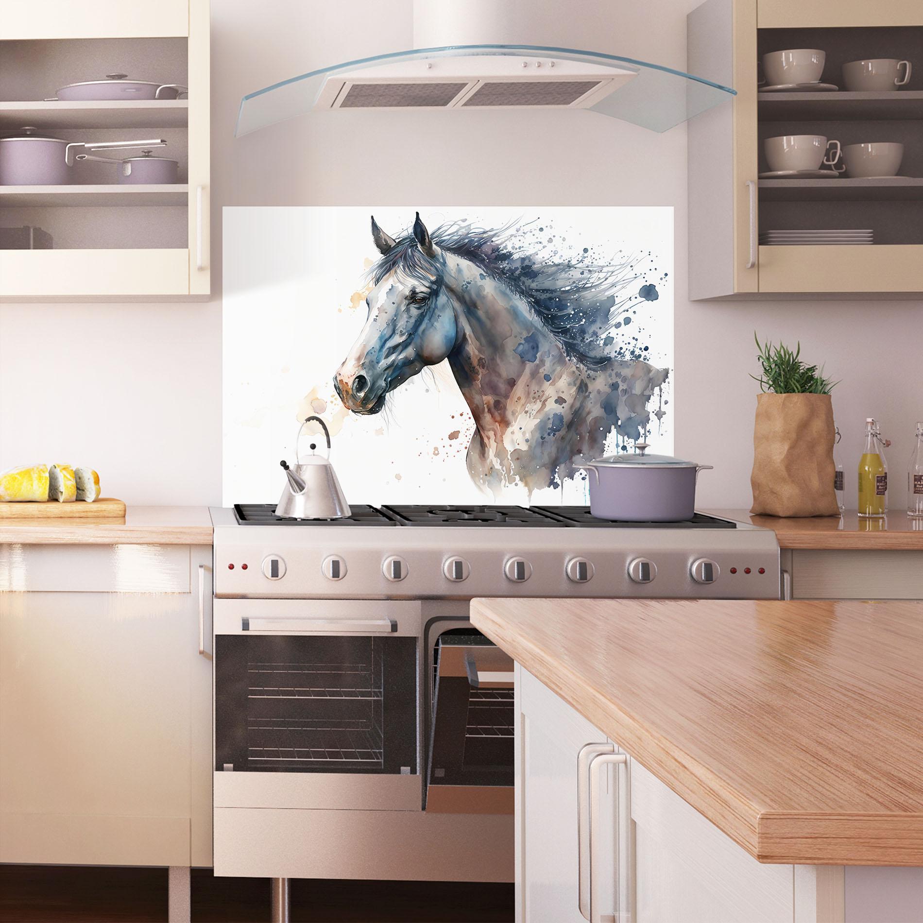 Panou Sticla Bucatarie Blue Horse Painting mockup 1