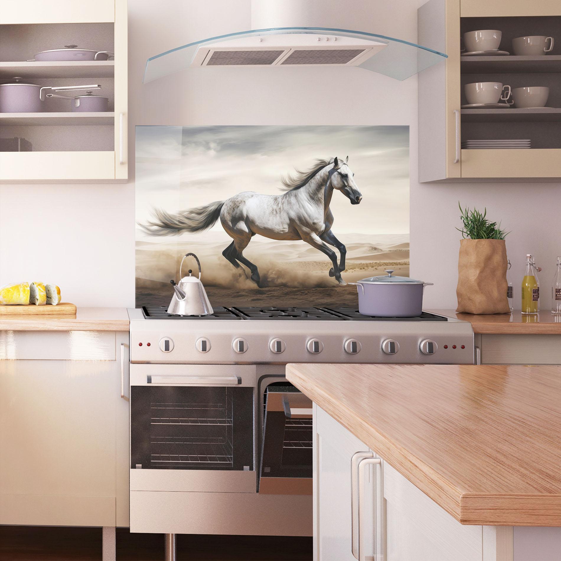 Panou Sticla Bucatarie Desert Horse Galloping mockup 1