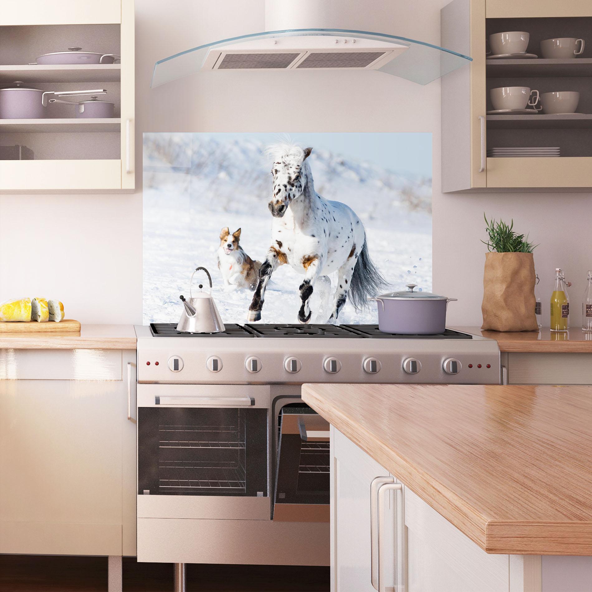 Panou Sticla Bucatarie Dog And Horse Running mockup 1