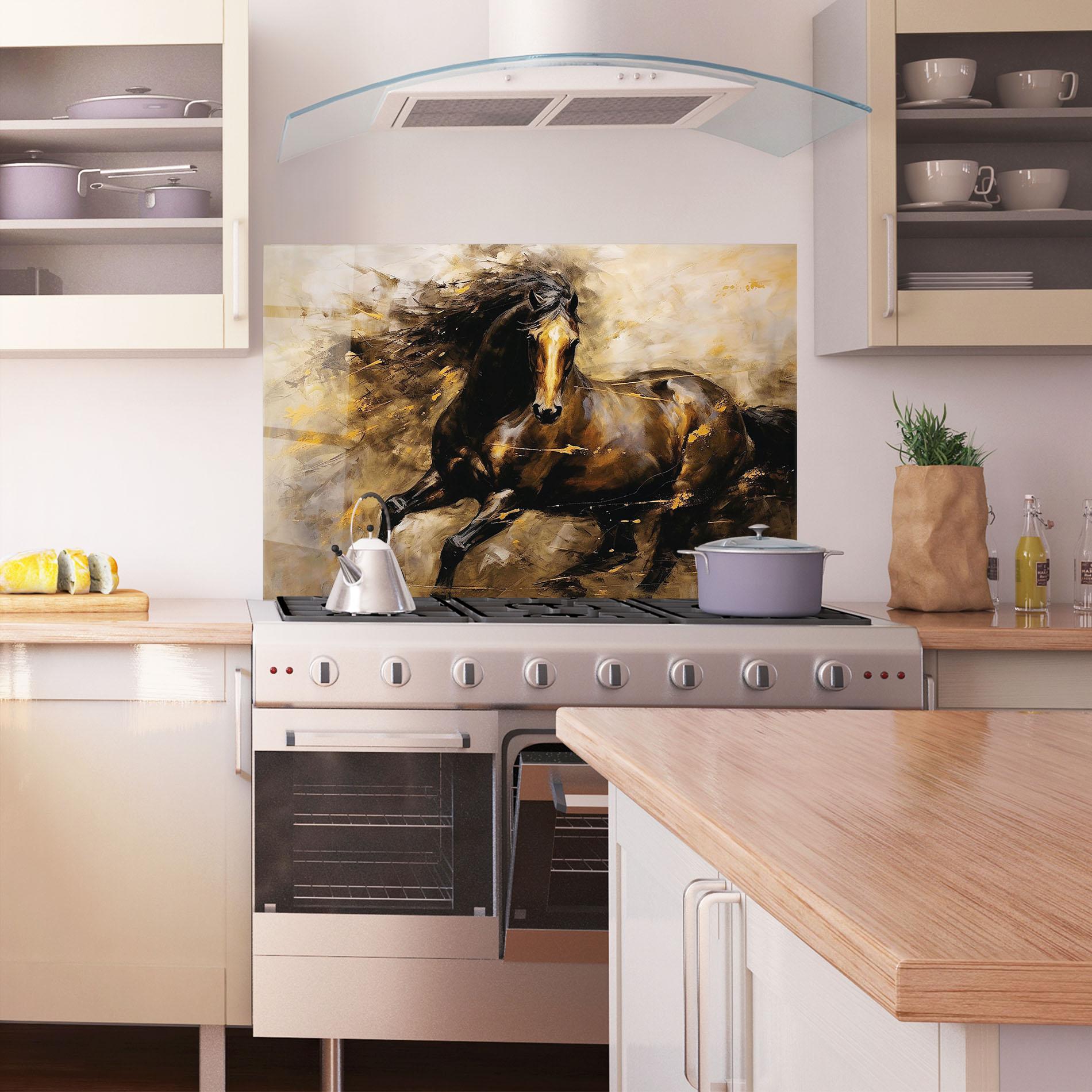 Panou Sticla Bucatarie Gold Brown Horse mockup 1
