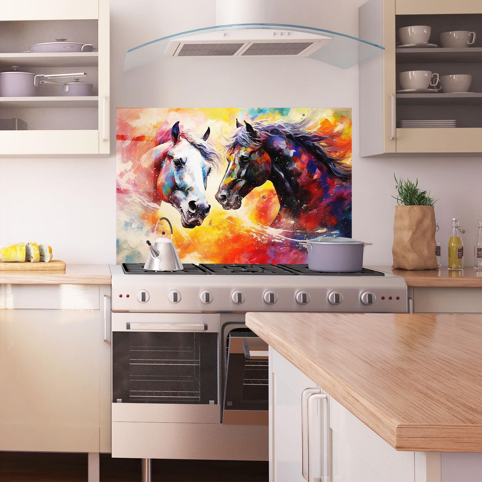 Panou Sticla Bucatarie Horses Color Mix mockup 1