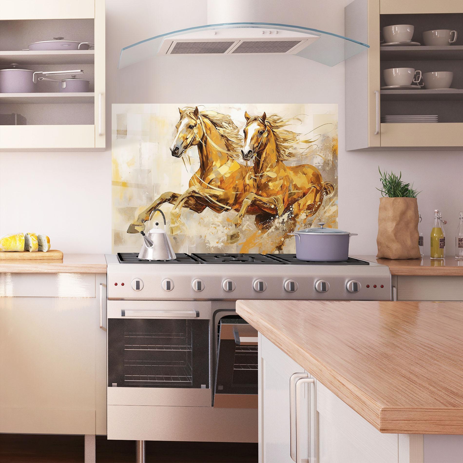 Panou Sticla Bucatarie Light Brown Horses Running mockup 1