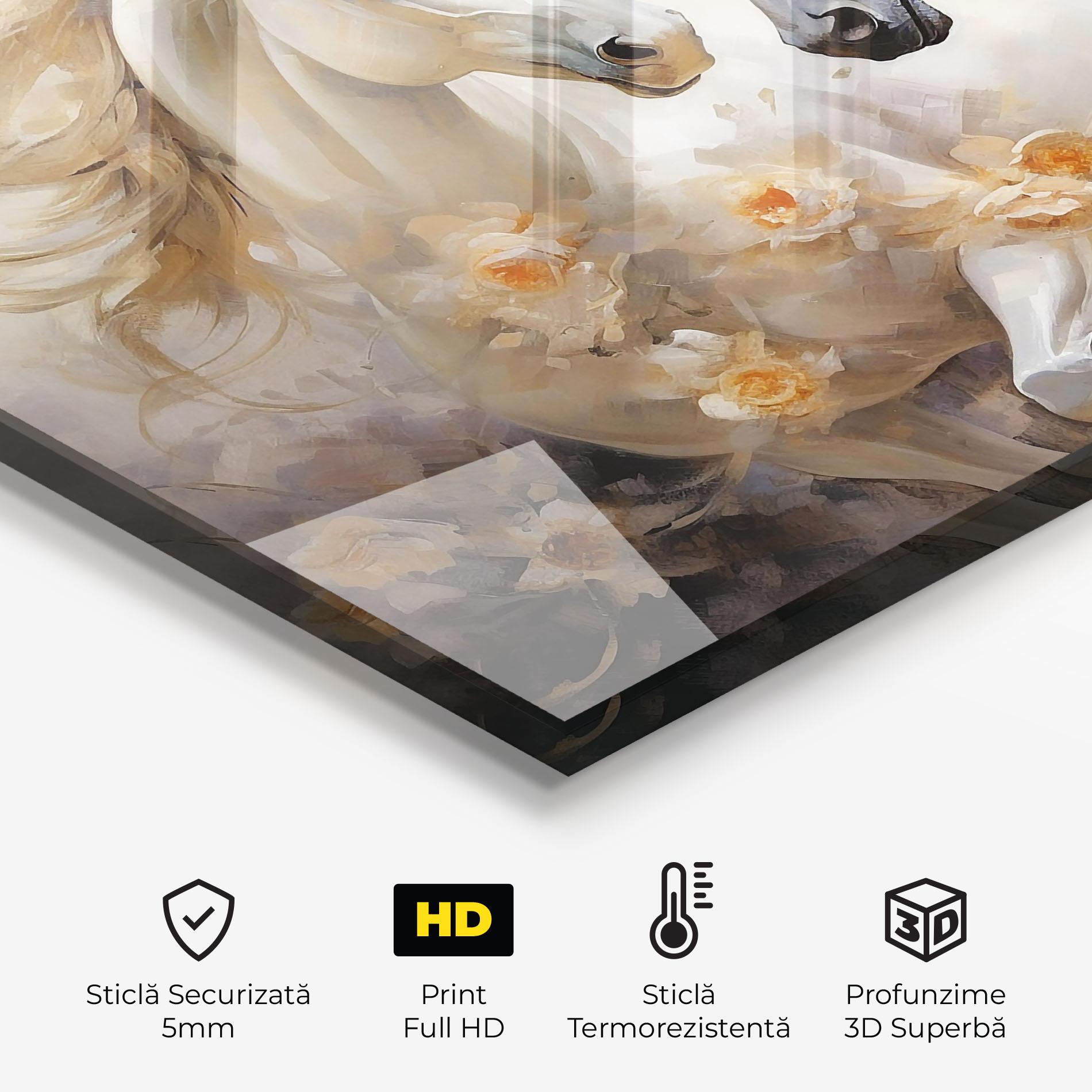 Panou Sticla Bucatarie Black And White Horses mockup 2