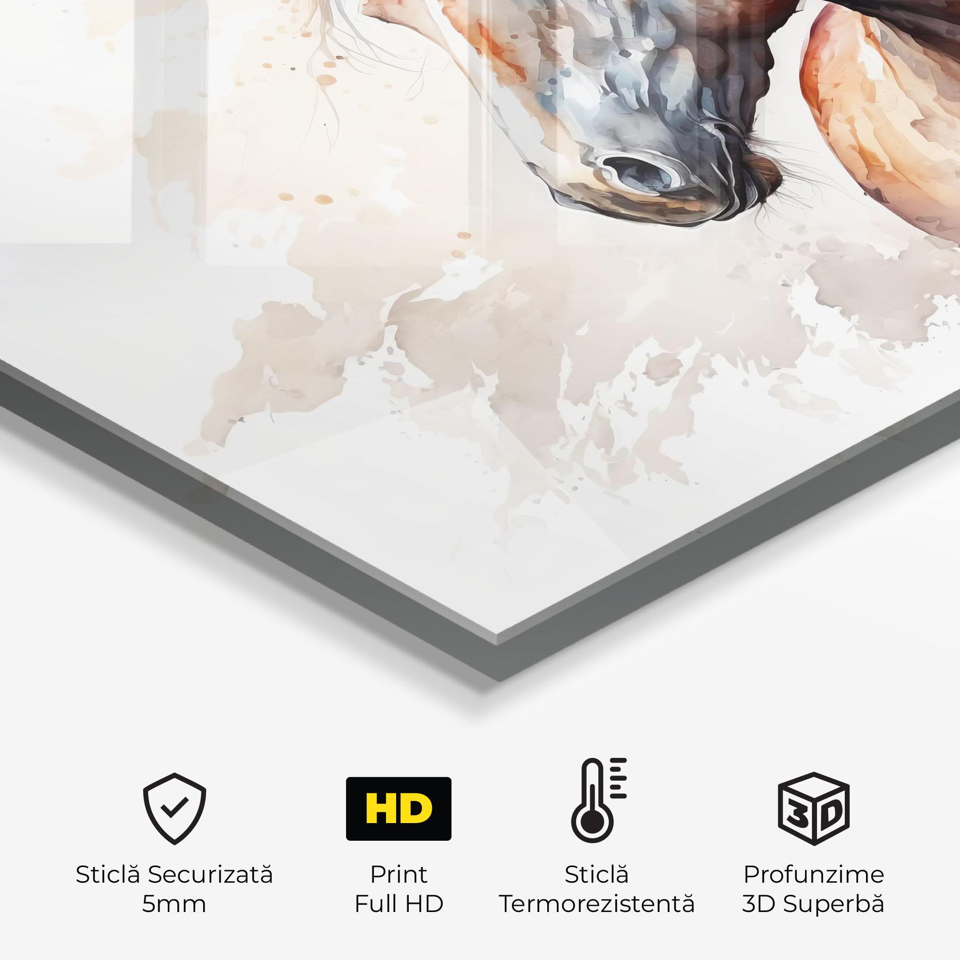 Panou Sticla Bucatarie Black Brown Horse Painting mockup 2