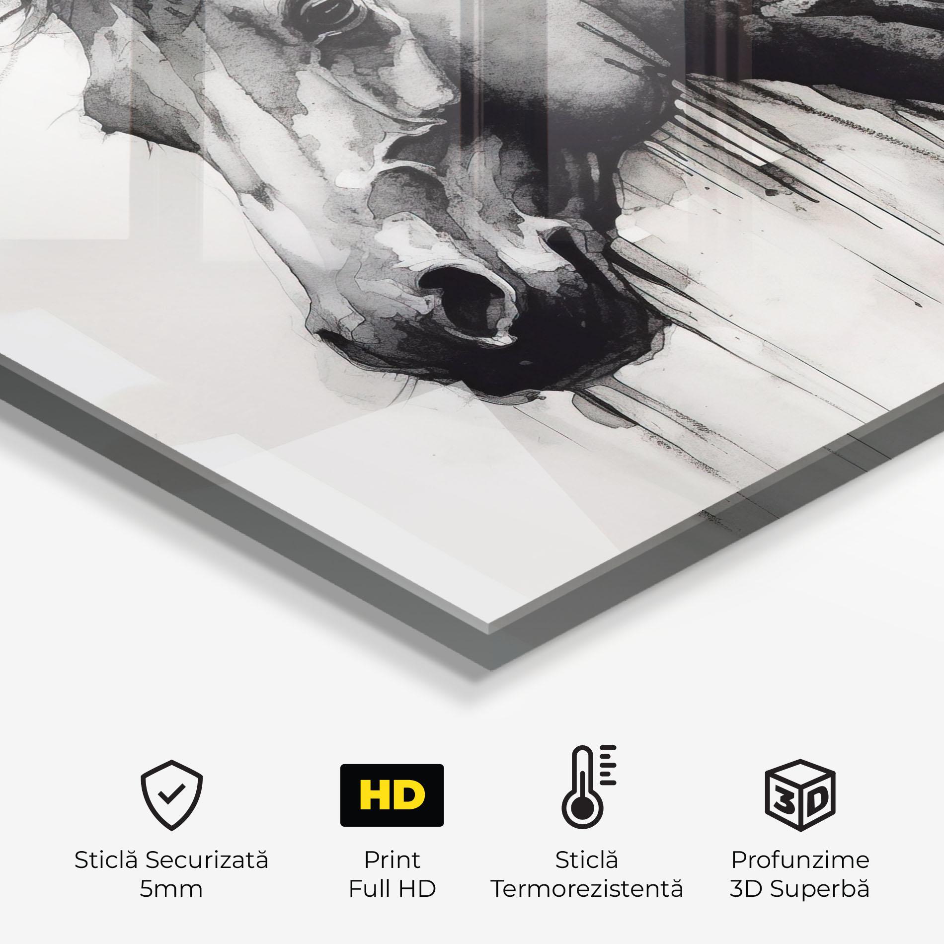 Panou Sticla Bucatarie Black Horse Painting mockup 2
