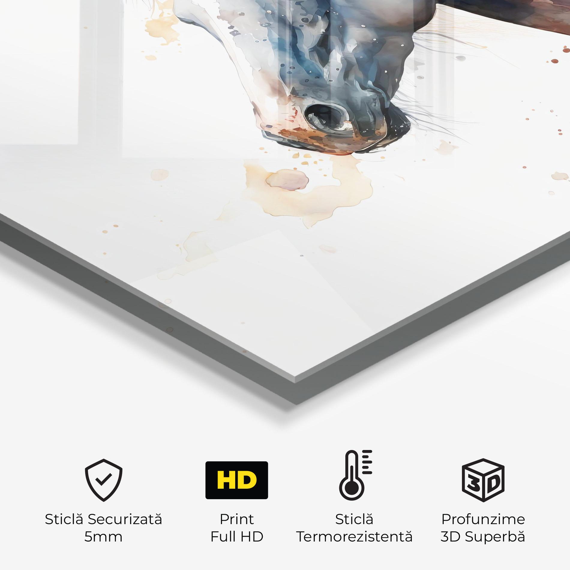 Panou Sticla Bucatarie Blue Horse Painting mockup 2
