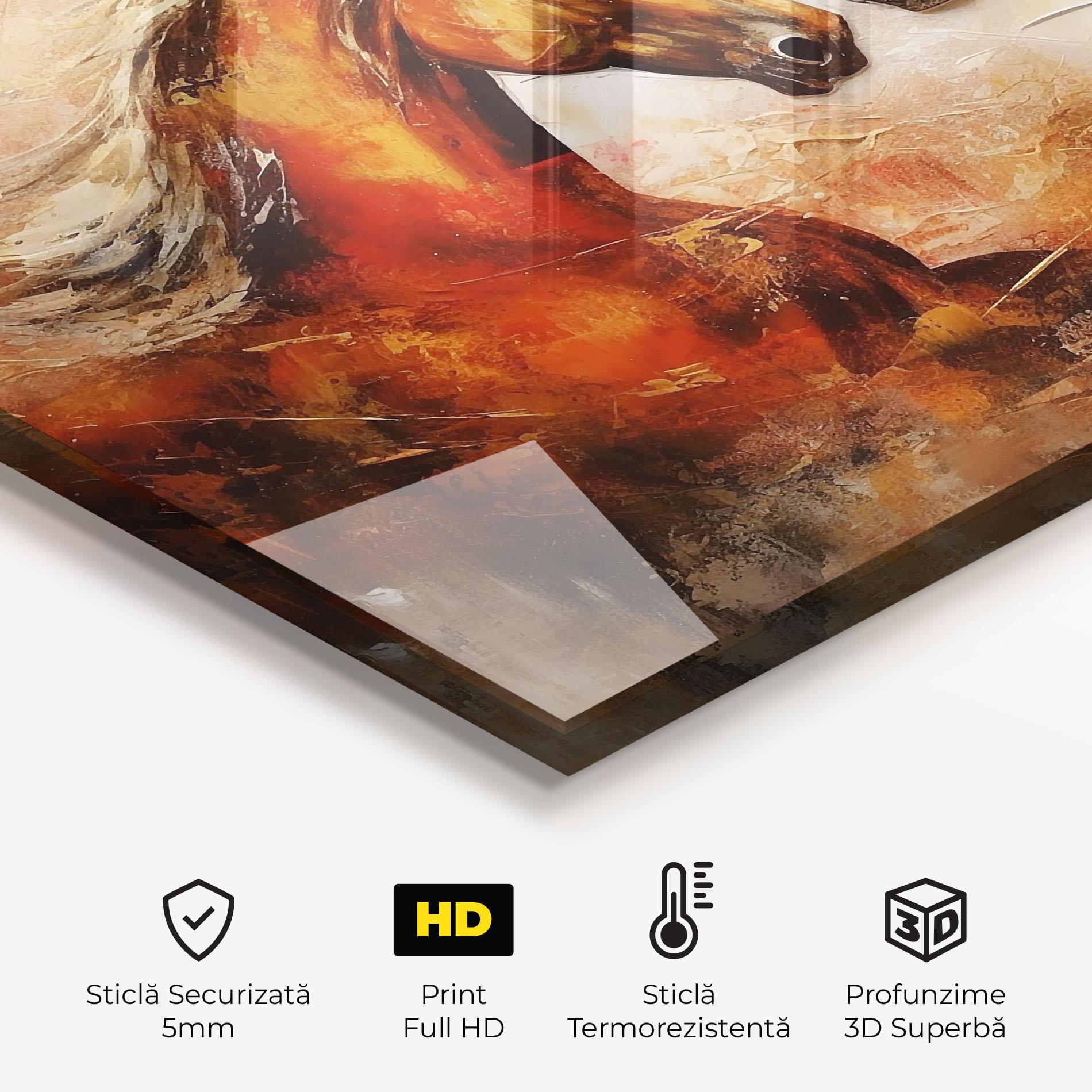 Panou Sticla Bucatarie Red Yellow Horses mockup 2