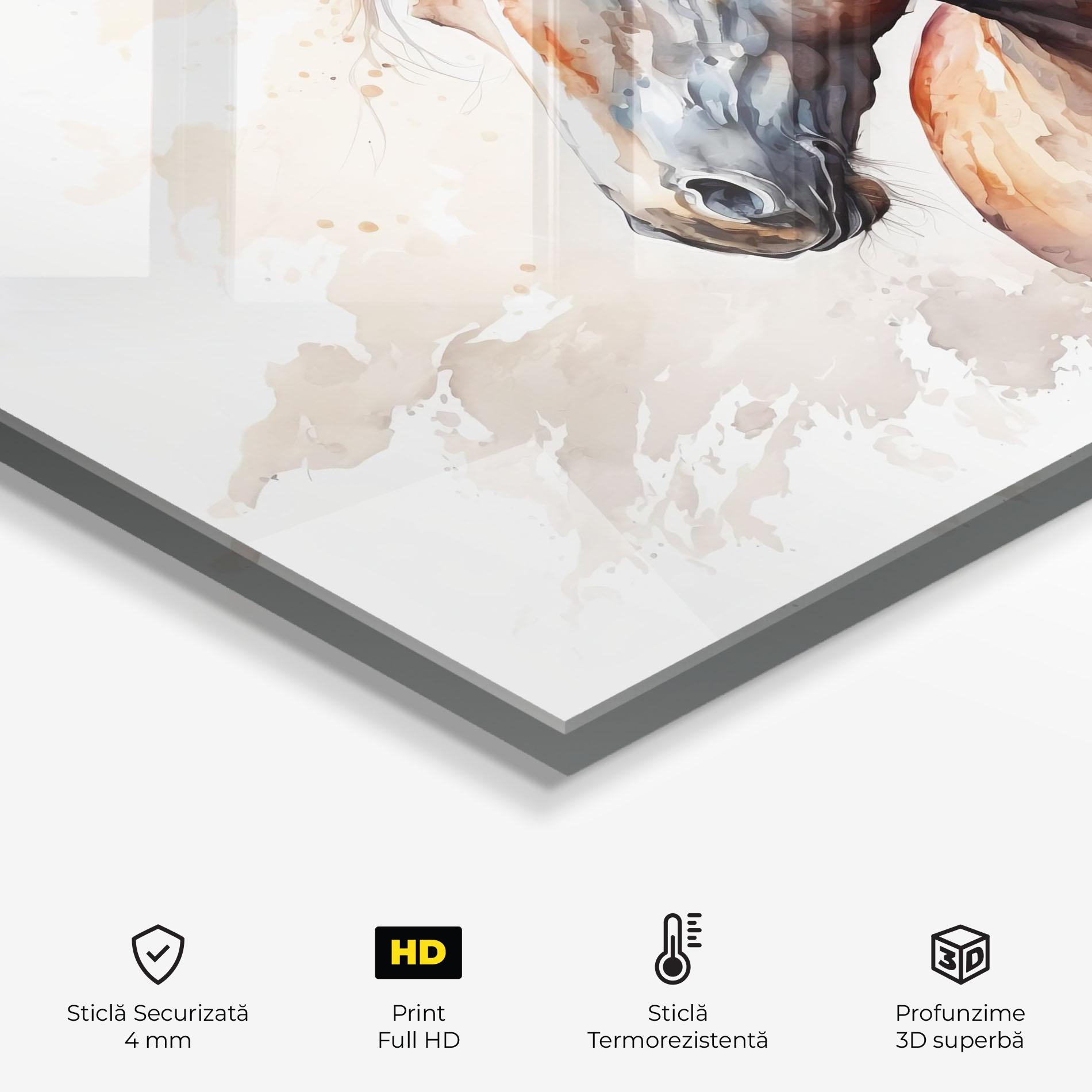 Panou Sticla Bucatarie Black Brown Horse Painting mockup 2