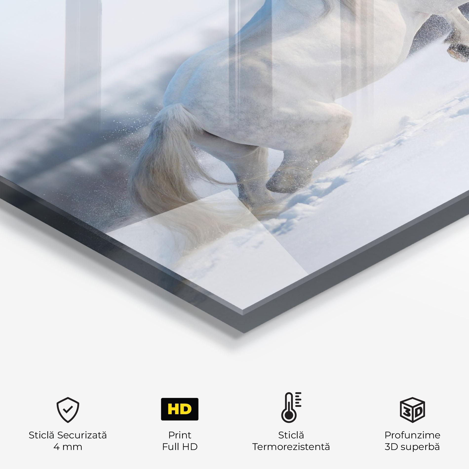 Panou Sticla Bucatarie Snow Horse Running mockup 2