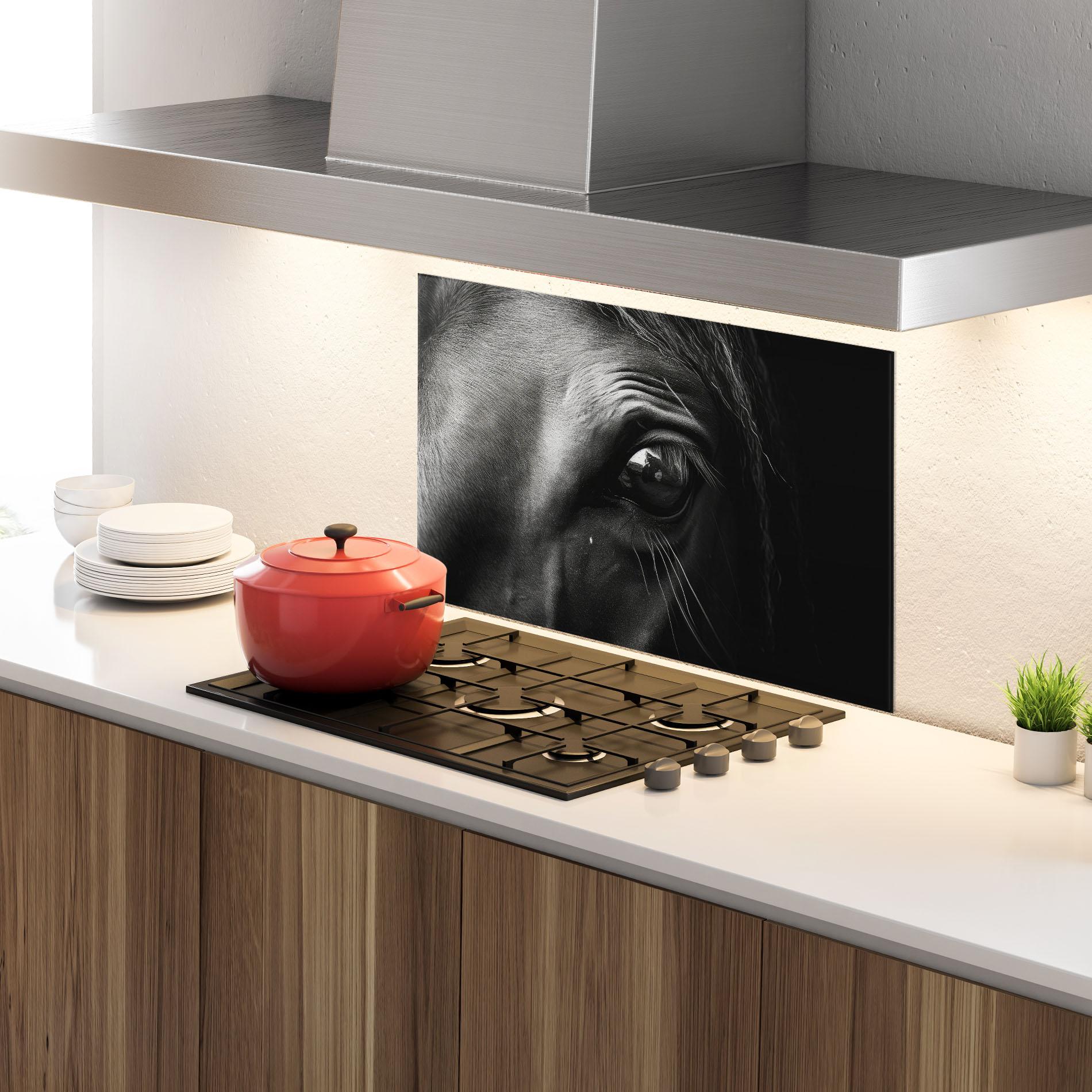 Panou Sticla Bucatarie Black Horse Eye mockup 4