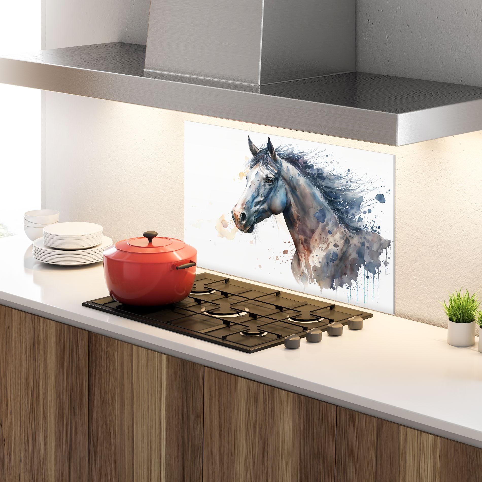 Panou Sticla Bucatarie Blue Horse Painting mockup 4