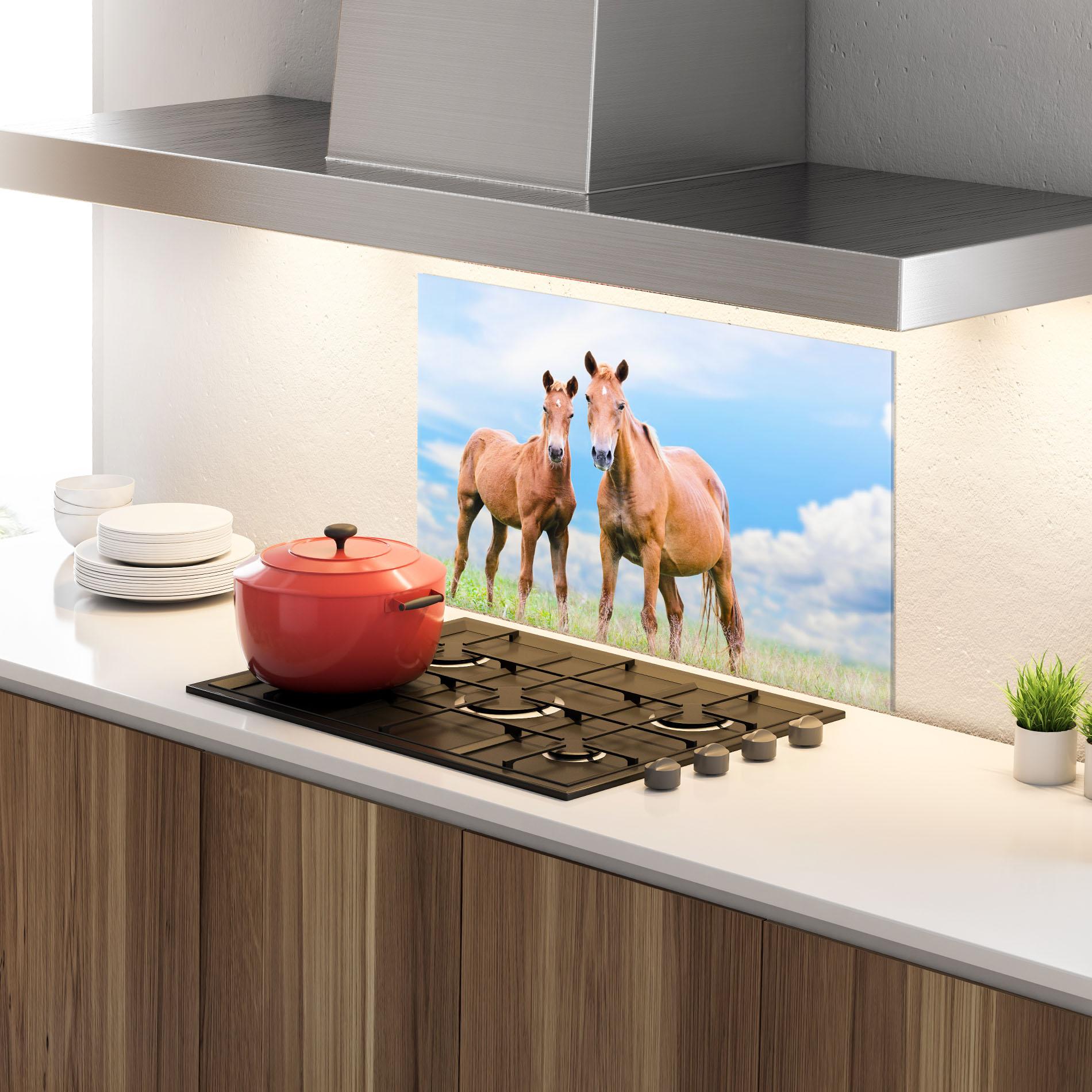 Panou Sticla Bucatarie Brown Horse Looking mockup 4