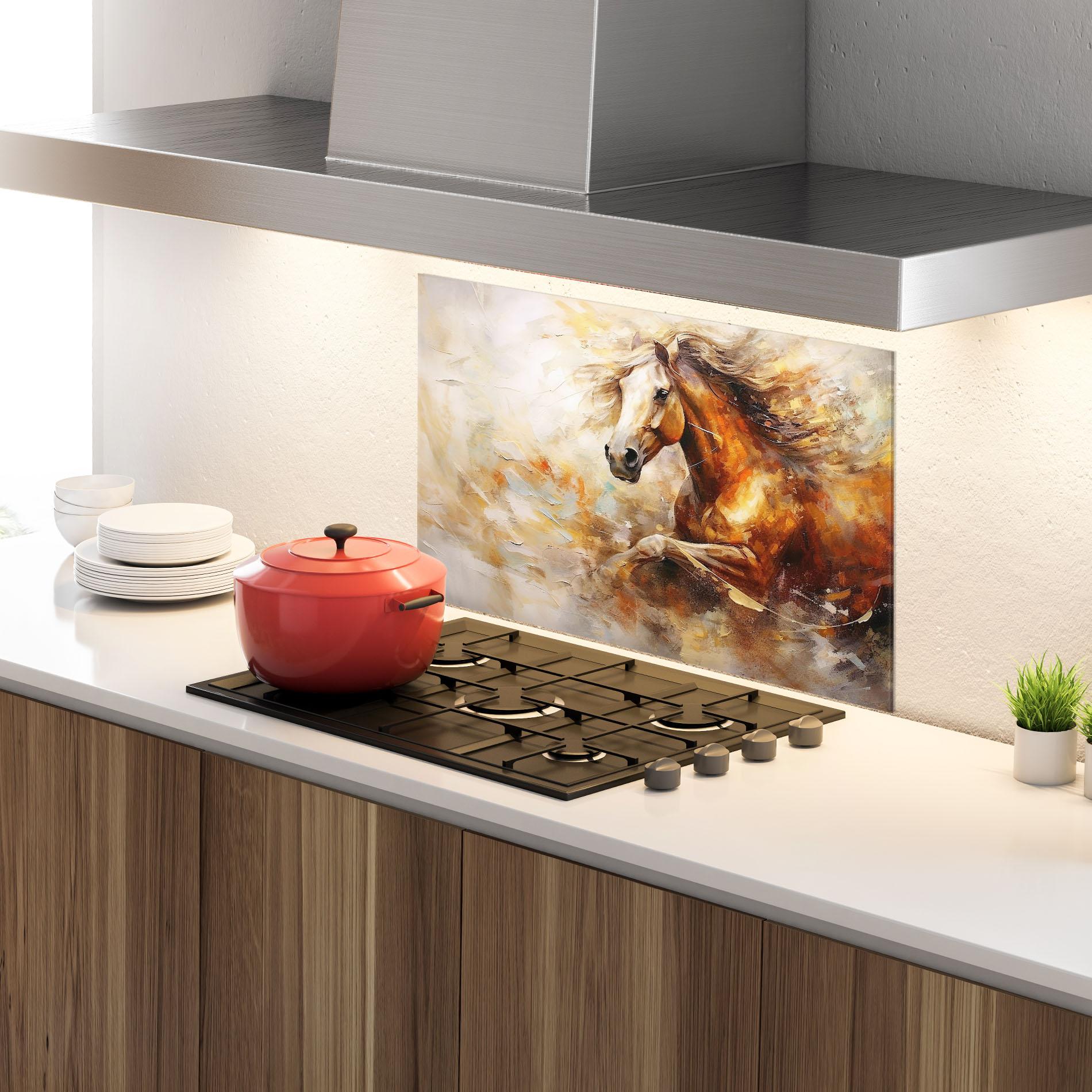 Panou Sticla Bucatarie Brown Horse Running mockup 4