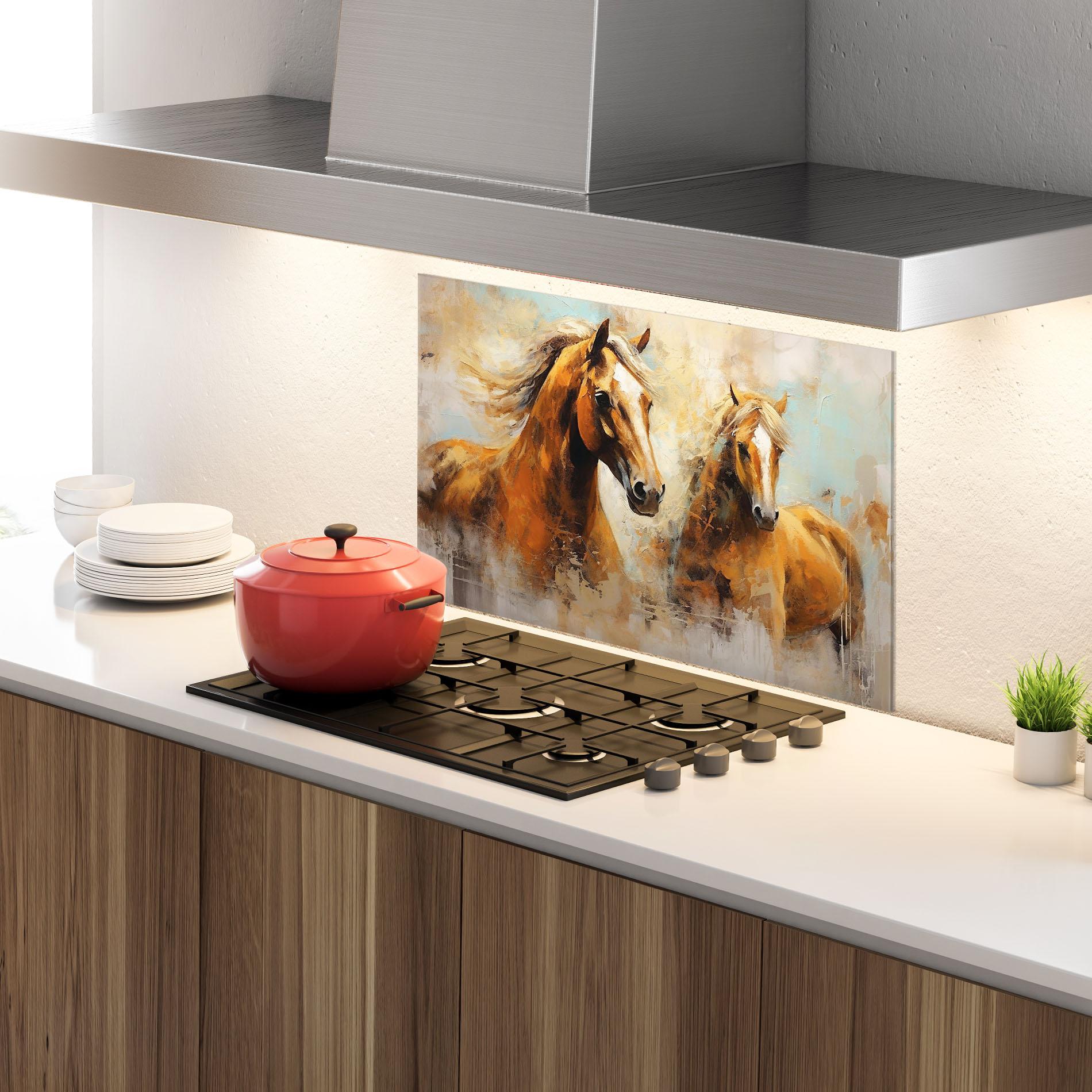 Panou Sticla Bucatarie Brown Horses Staying mockup 4
