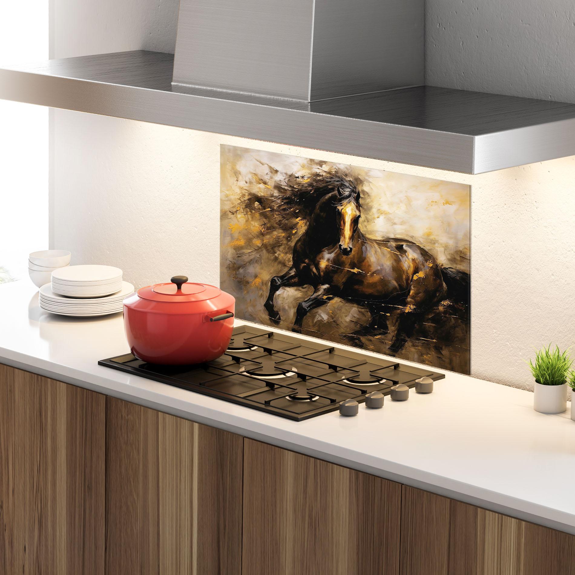 Panou Sticla Bucatarie Gold Brown Horse mockup 4