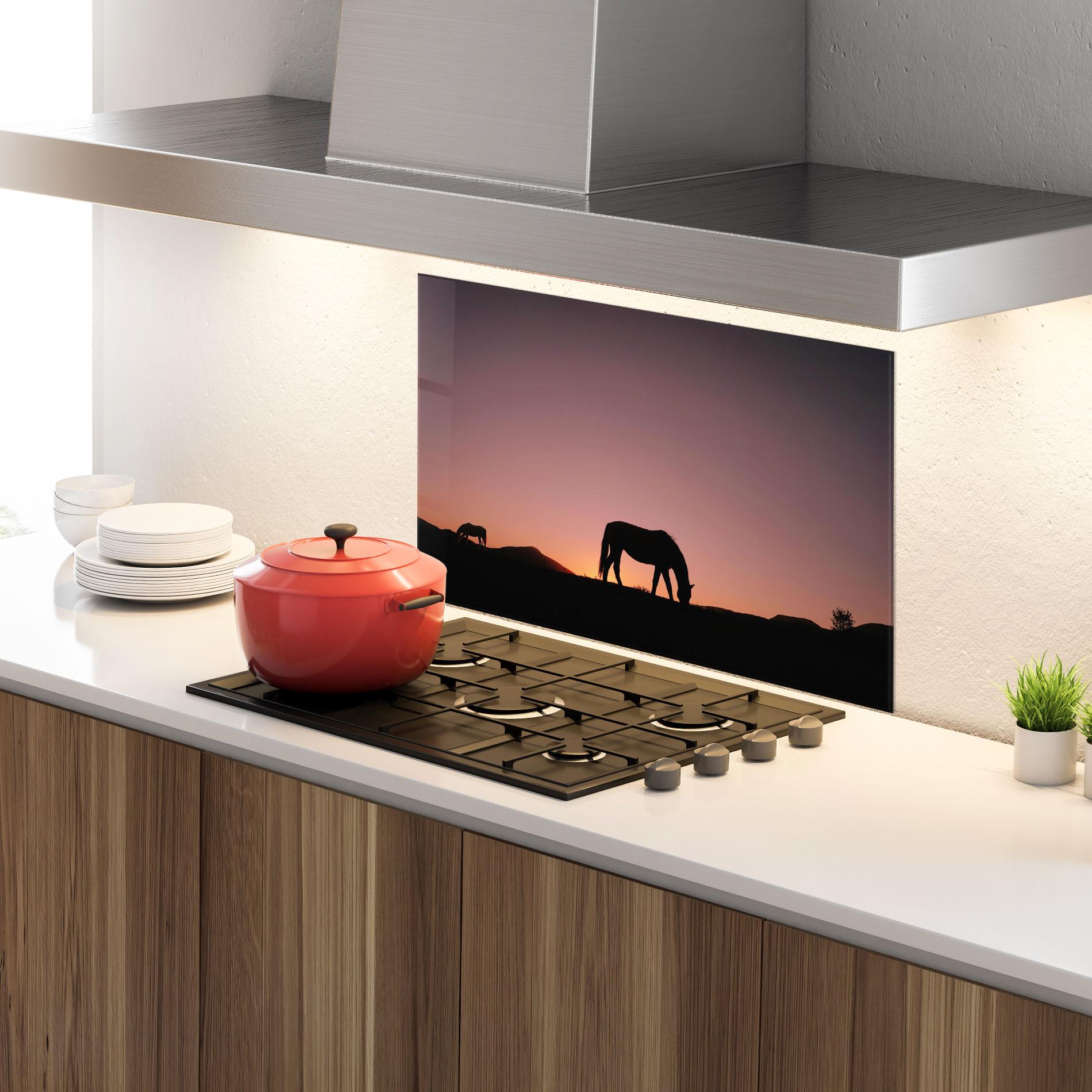 Panou Sticla Bucatarie Horse Silhouette mockup 4