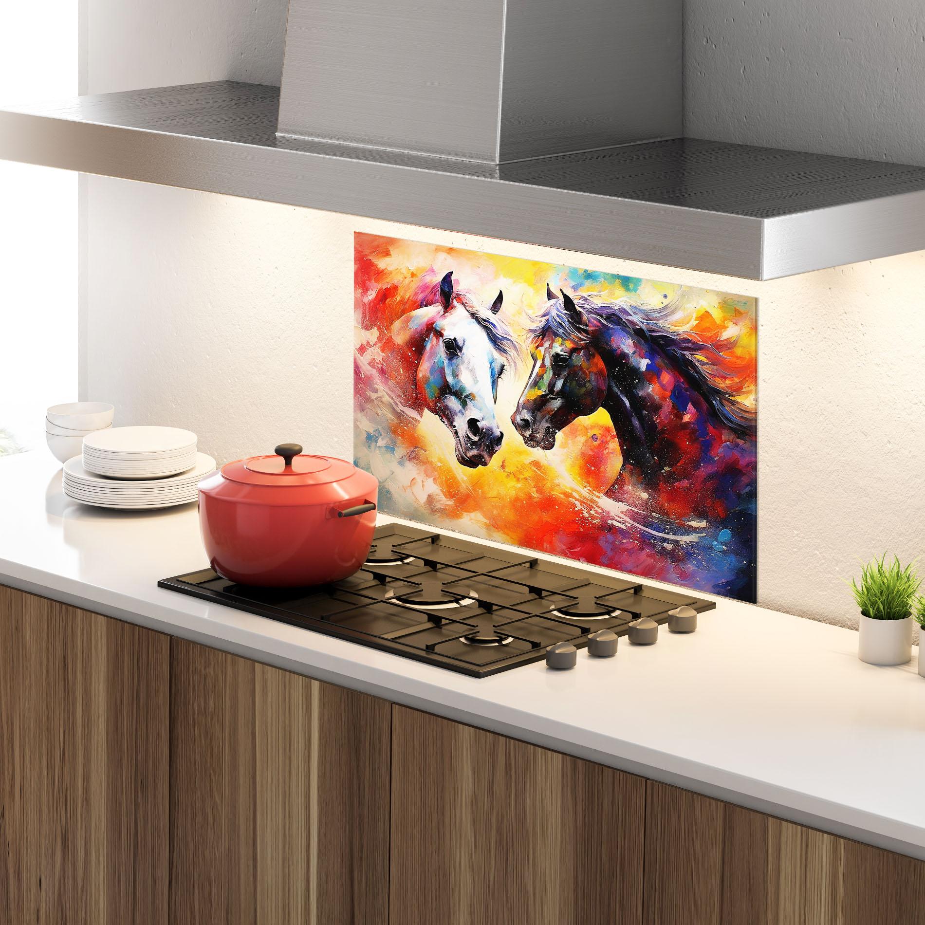 Panou Sticla Bucatarie Horses Color Mix mockup 4