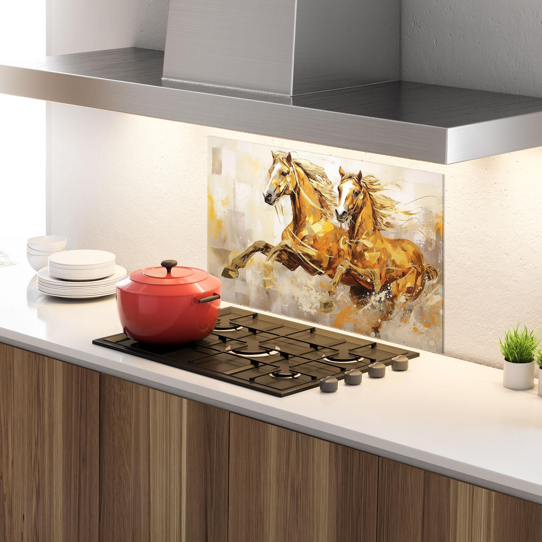 Panou Sticla Bucatarie Light Brown Horses Running mockup 4