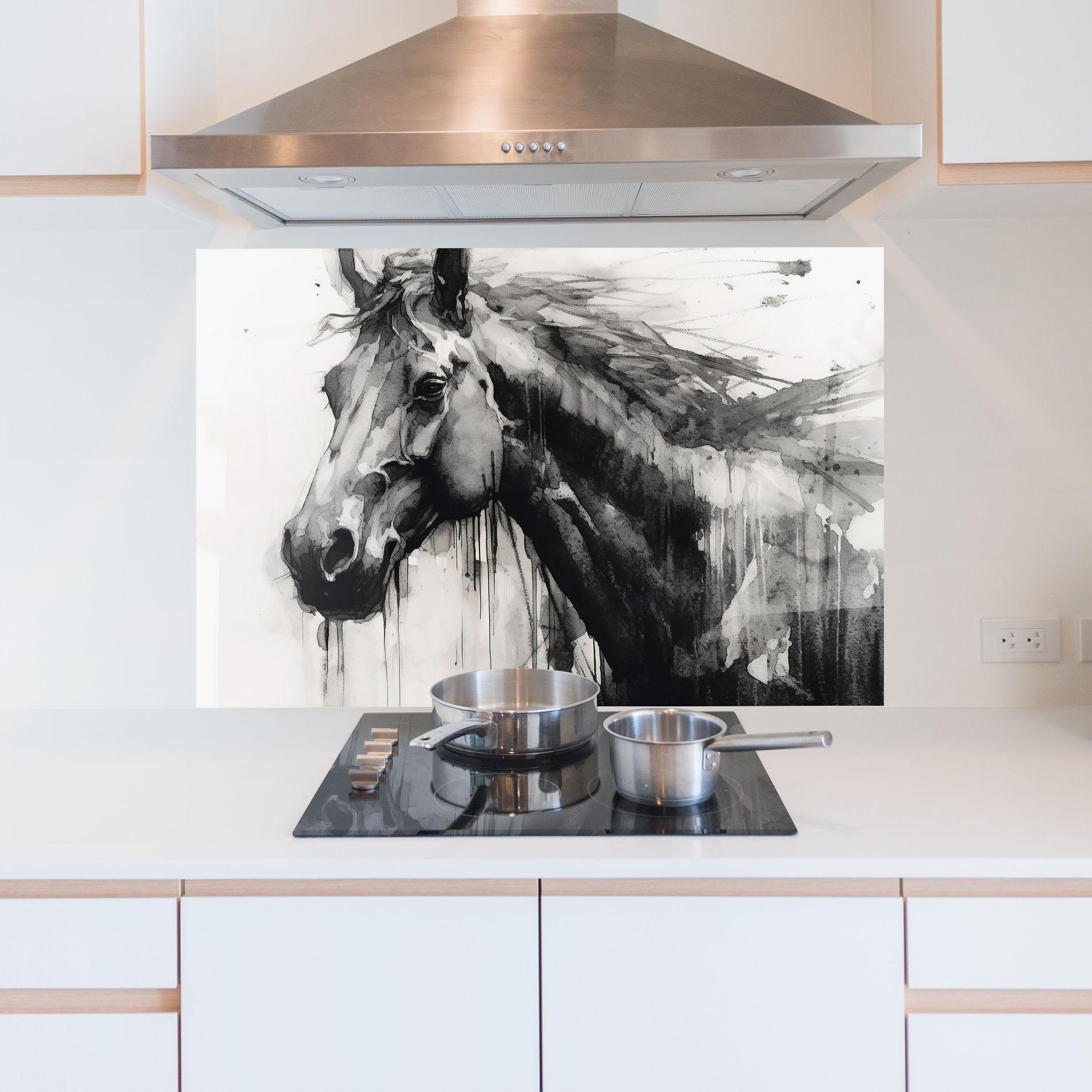 Panou Sticla Bucatarie Black Horse Painting mockup 5