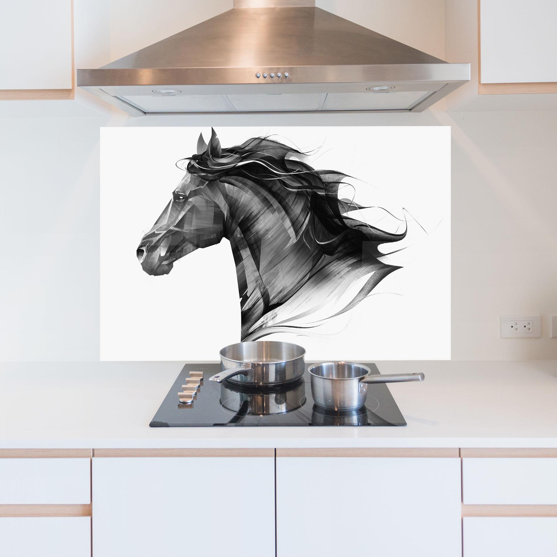 Panou Sticla Bucatarie Black Portrait Horse mockup 5