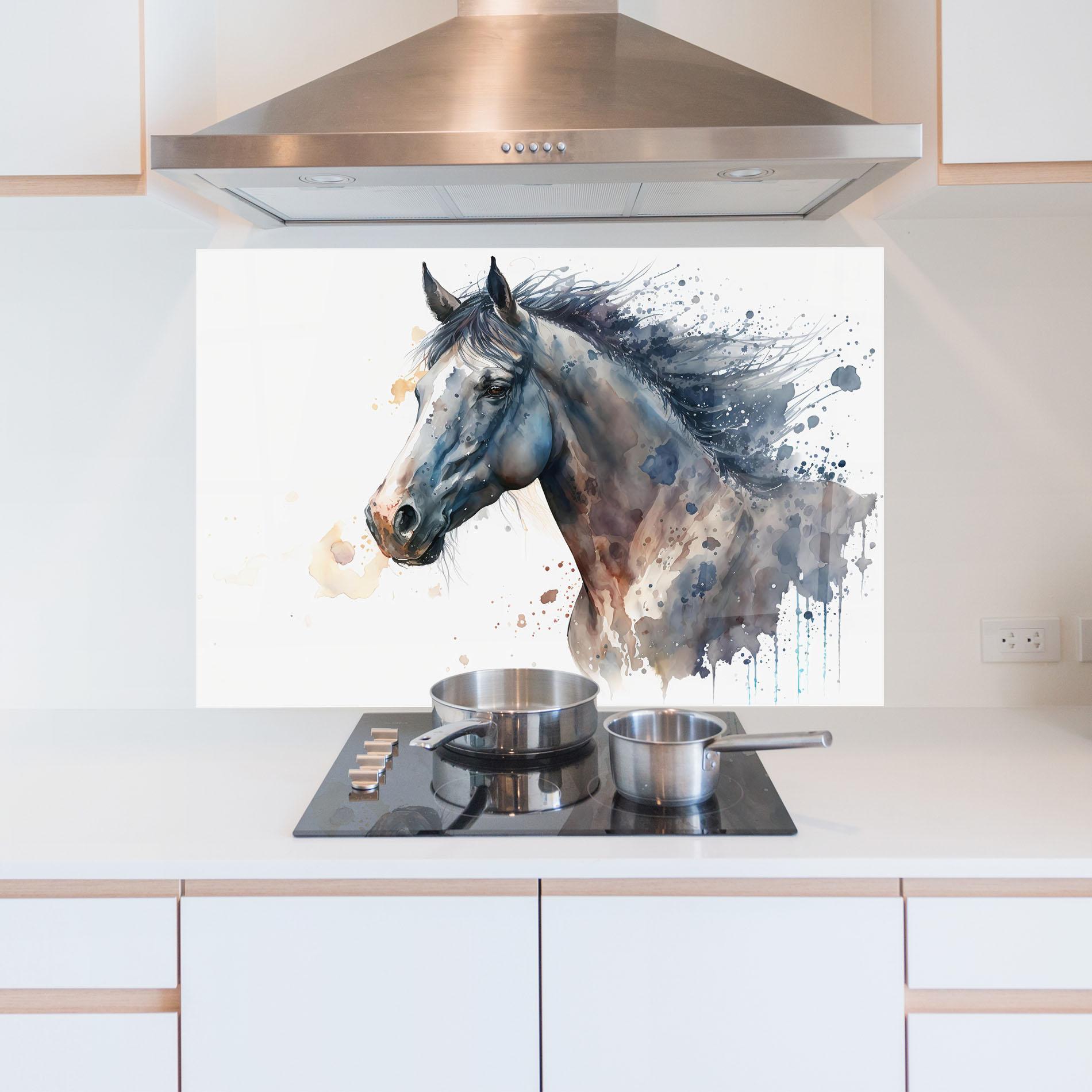 Panou Sticla Bucatarie Blue Horse Painting mockup 5