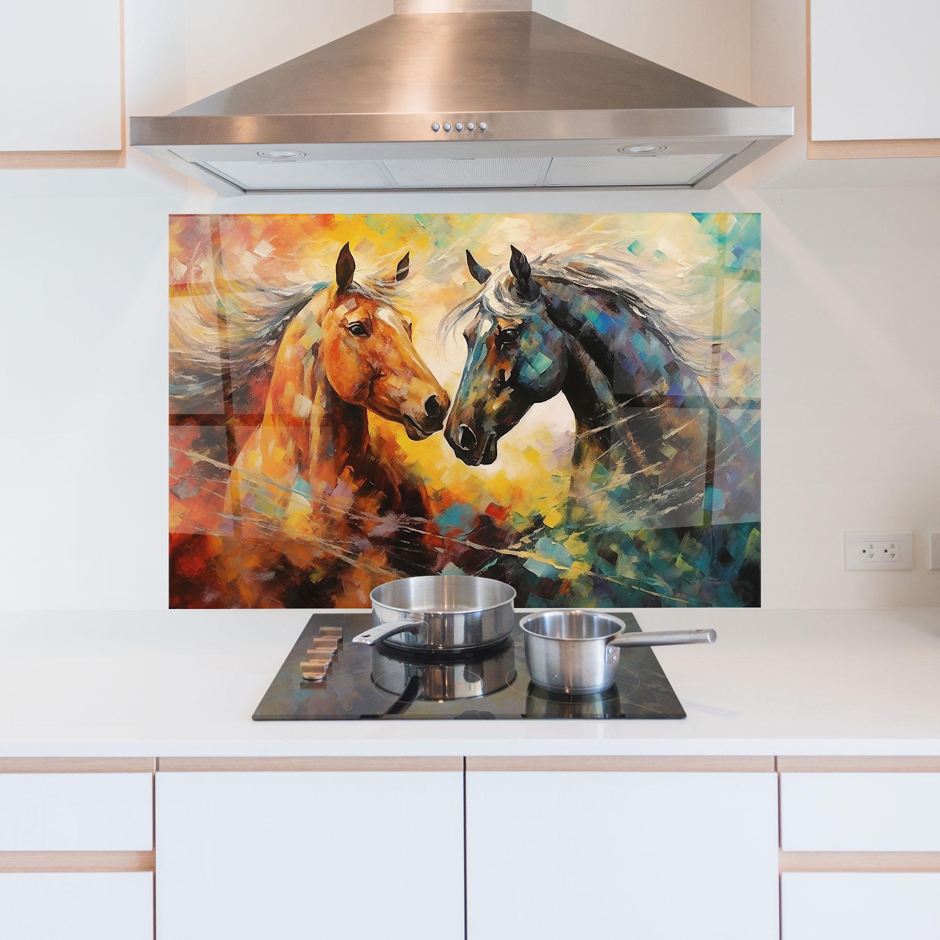 Panou Sticla Bucatarie Brown Black Horses mockup 5