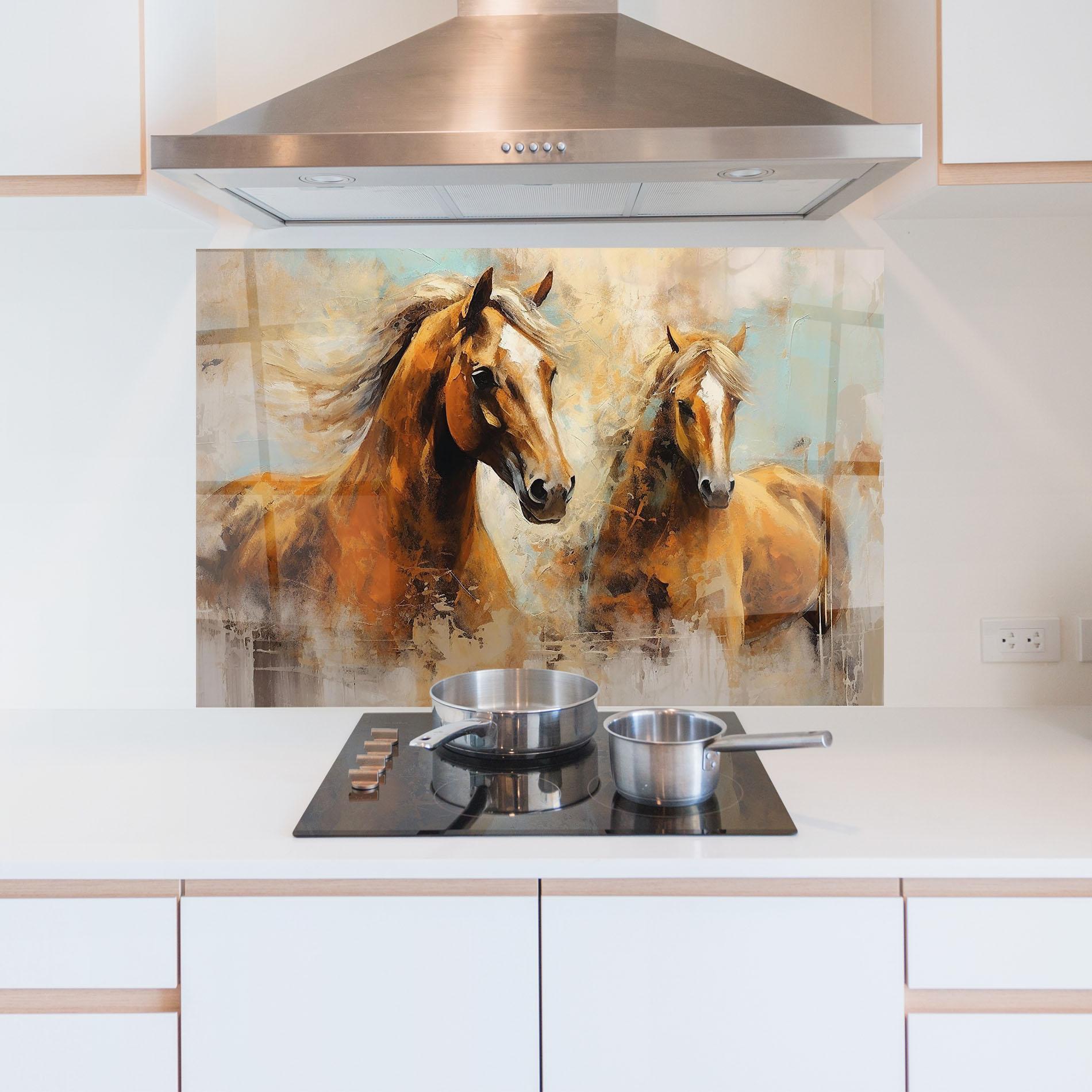Panou Sticla Bucatarie Brown Horses Staying mockup 5