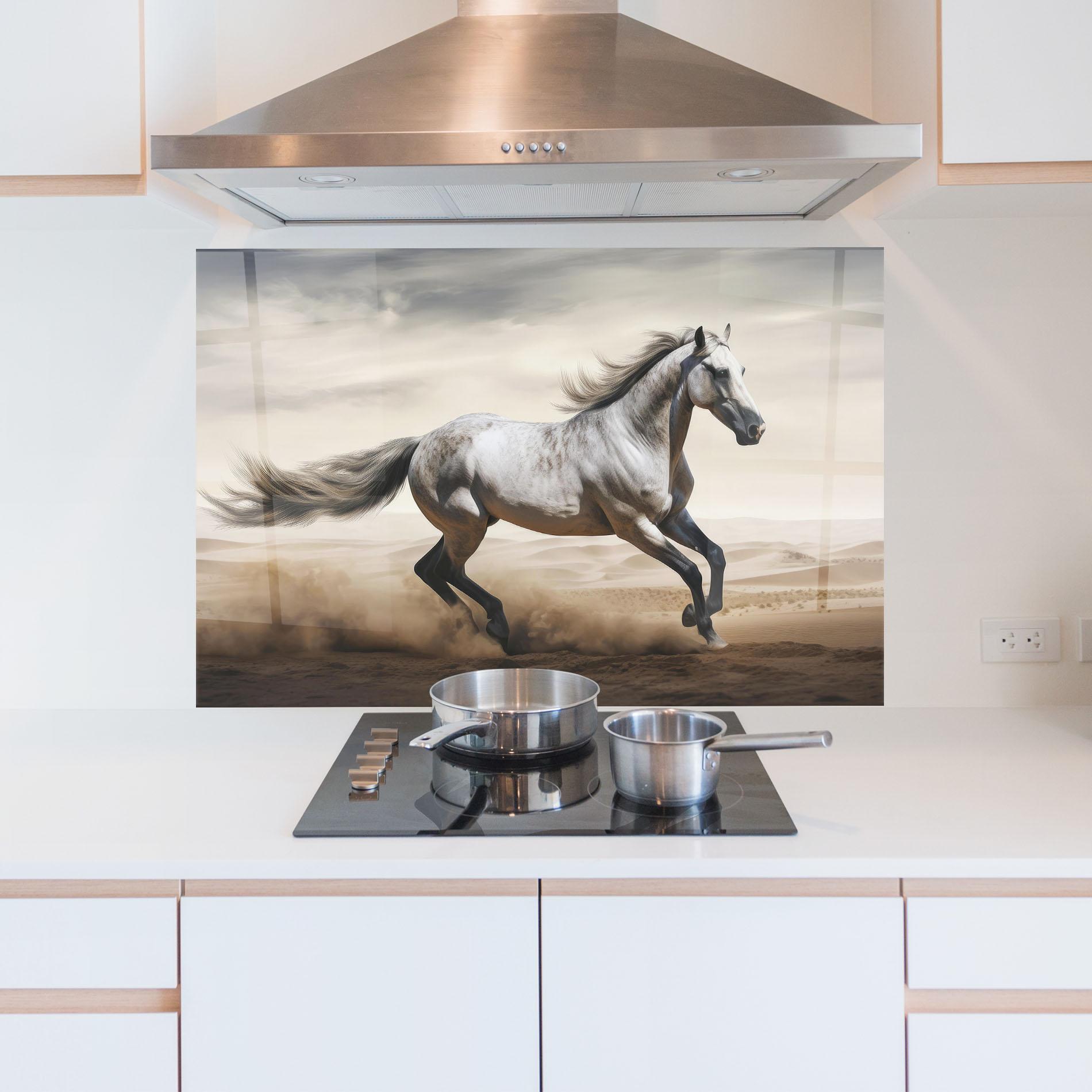 Panou Sticla Bucatarie Desert Horse Galloping mockup 5