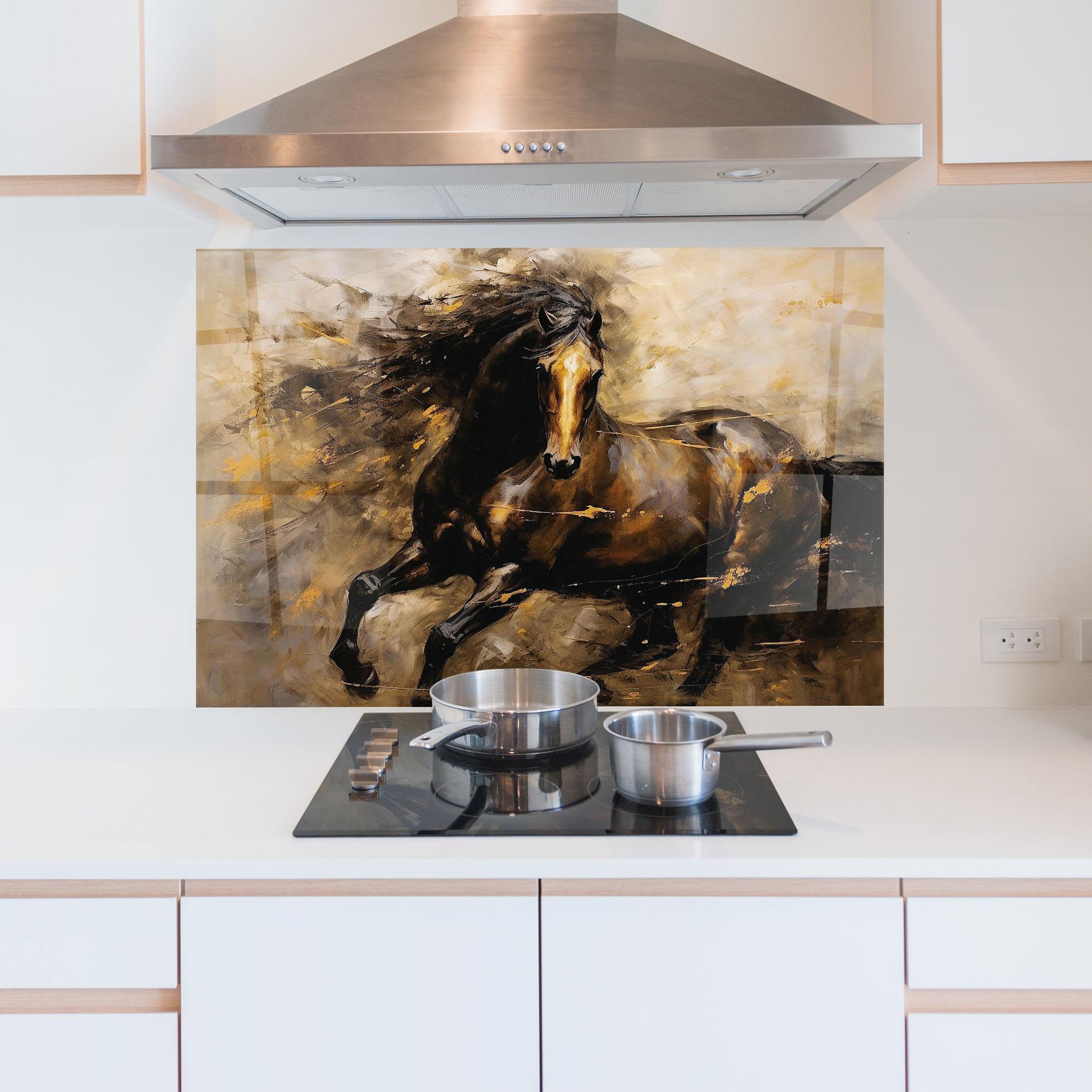Panou Sticla Bucatarie Gold Brown Horse mockup 5