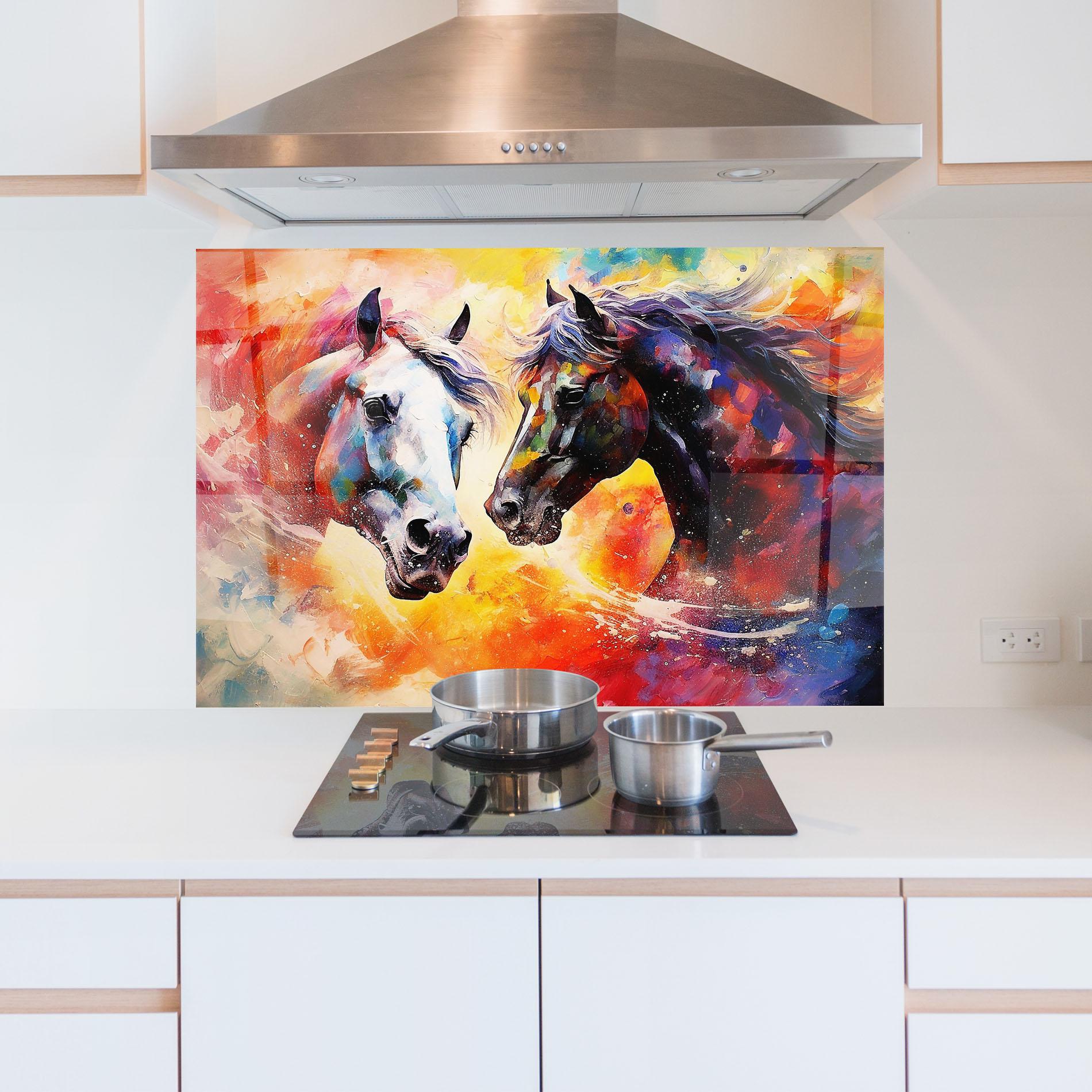 Panou Sticla Bucatarie Horses Color Mix mockup 5