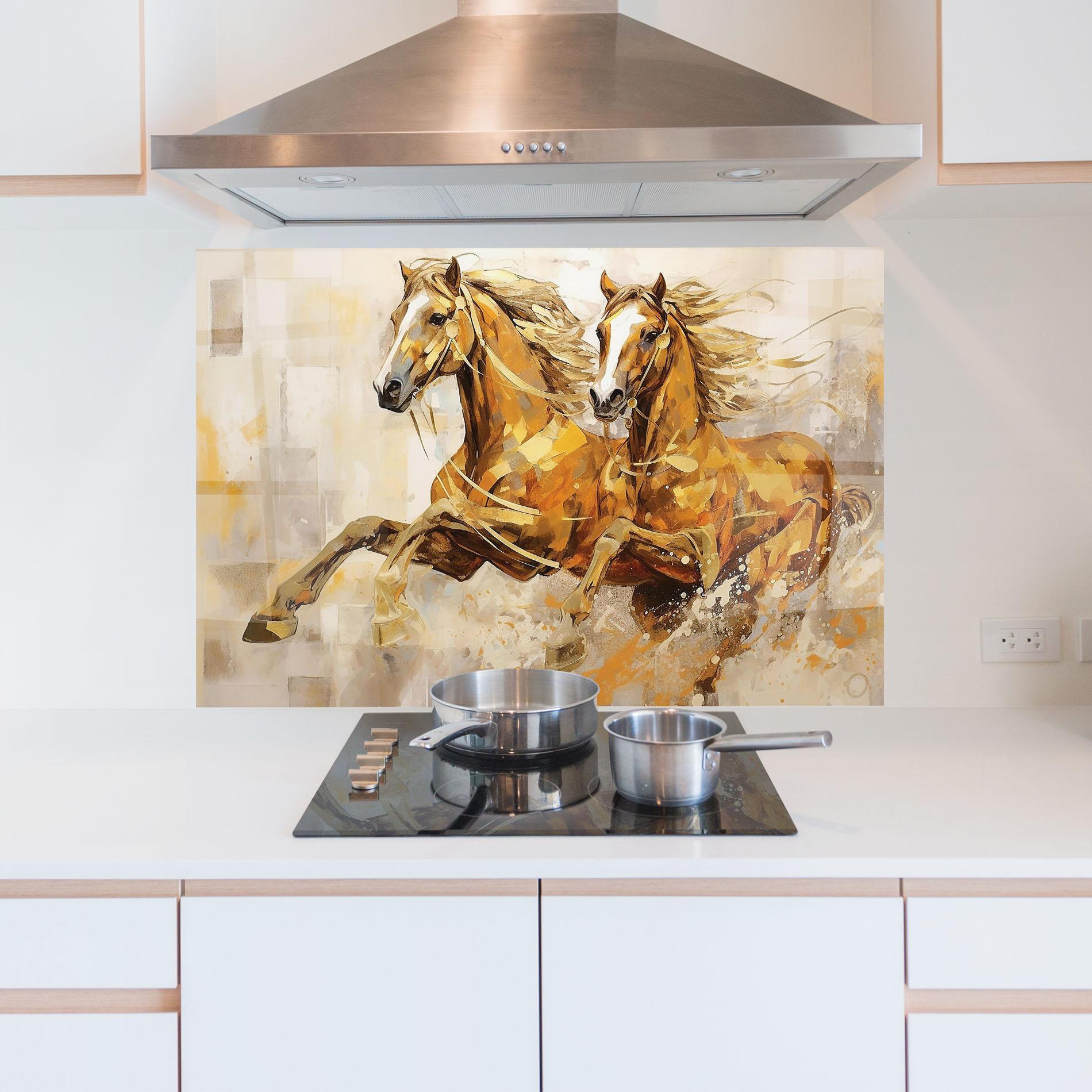 Panou Sticla Bucatarie Light Brown Horses Running mockup 5