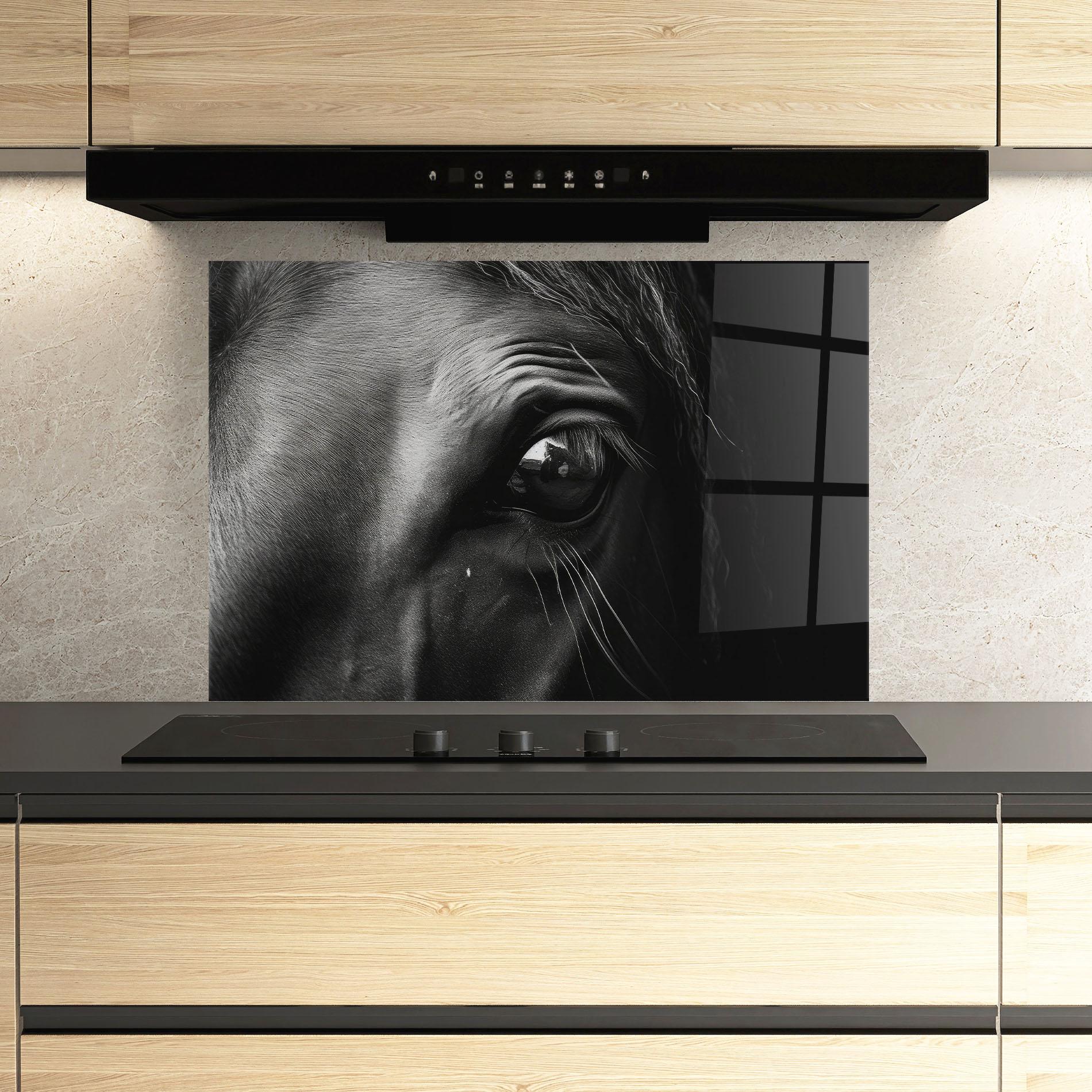 Panou Sticla Bucatarie Black Horse Eye mockup 3