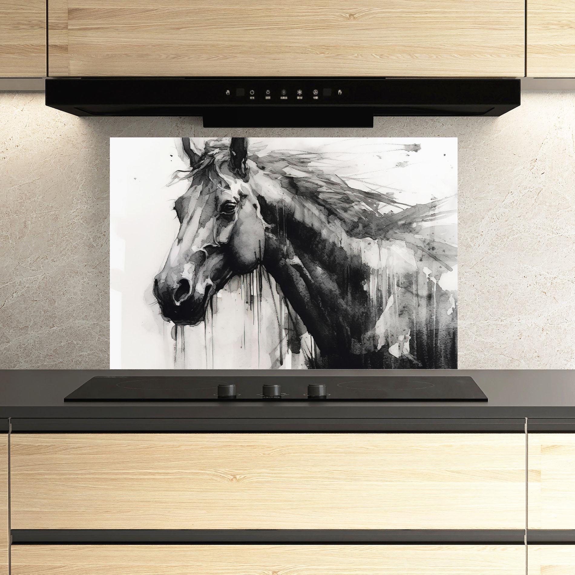 Panou Sticla Bucatarie Black Horse Painting mockup 3