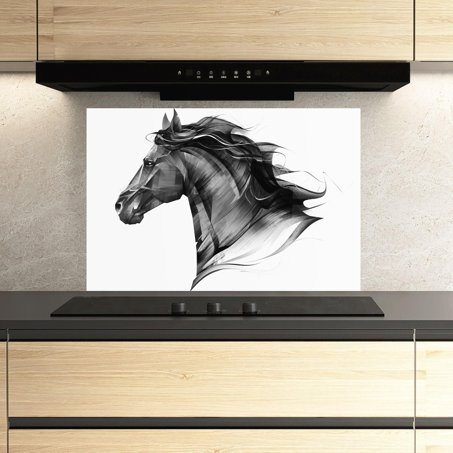 Panou Sticla Bucatarie Black Portrait Horse mockup 3