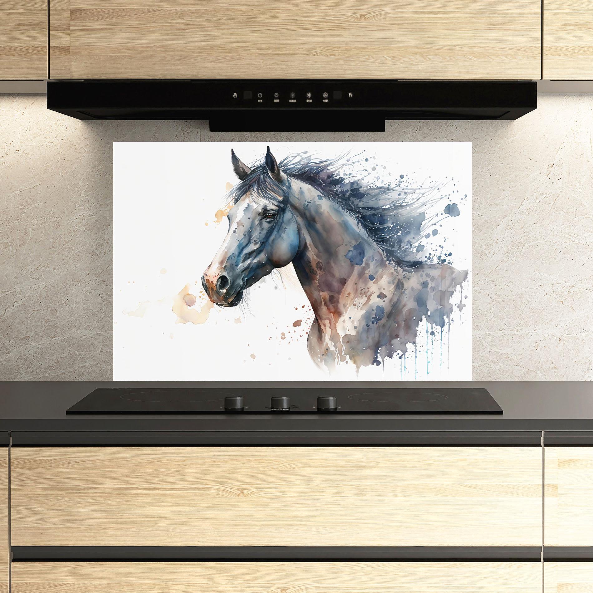 Panou Sticla Bucatarie Blue Horse Painting mockup 3