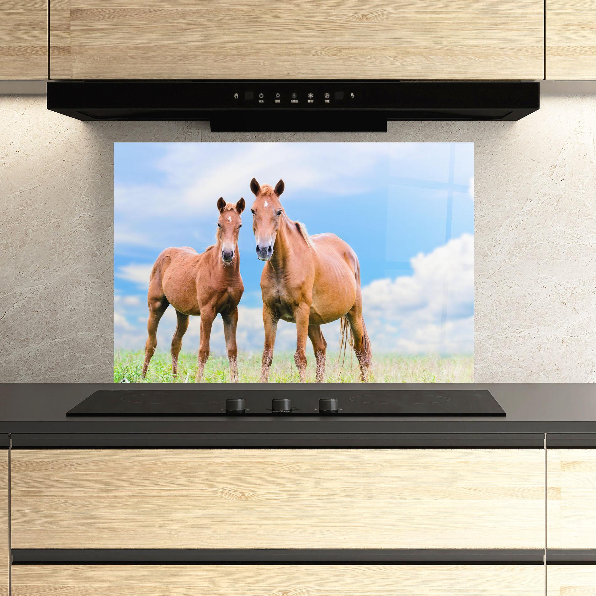 Panou Sticla Bucatarie Brown Horse Looking mockup 3